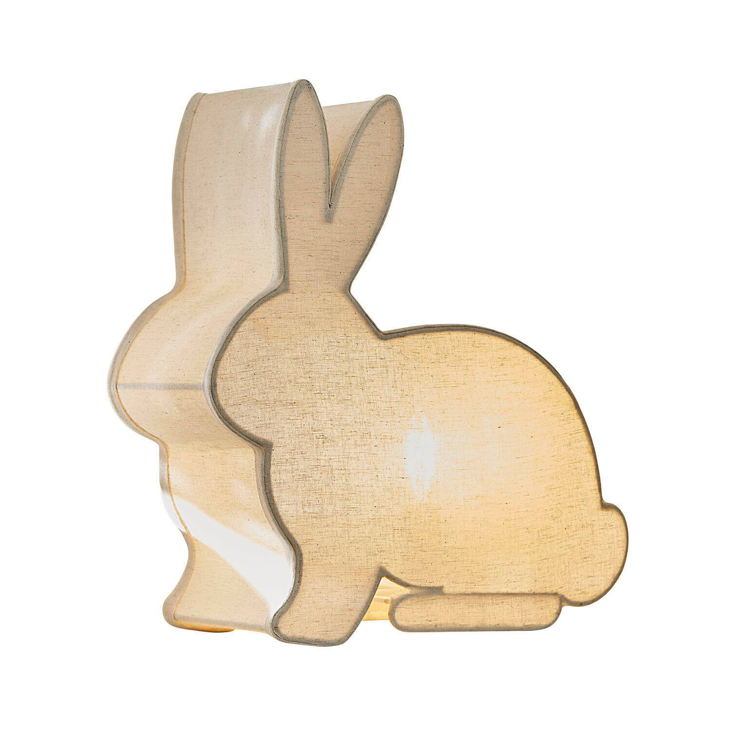 Hasenlampe aus beigem Stoff, dekorative Kinderzimmerlampe mit warmem Licht