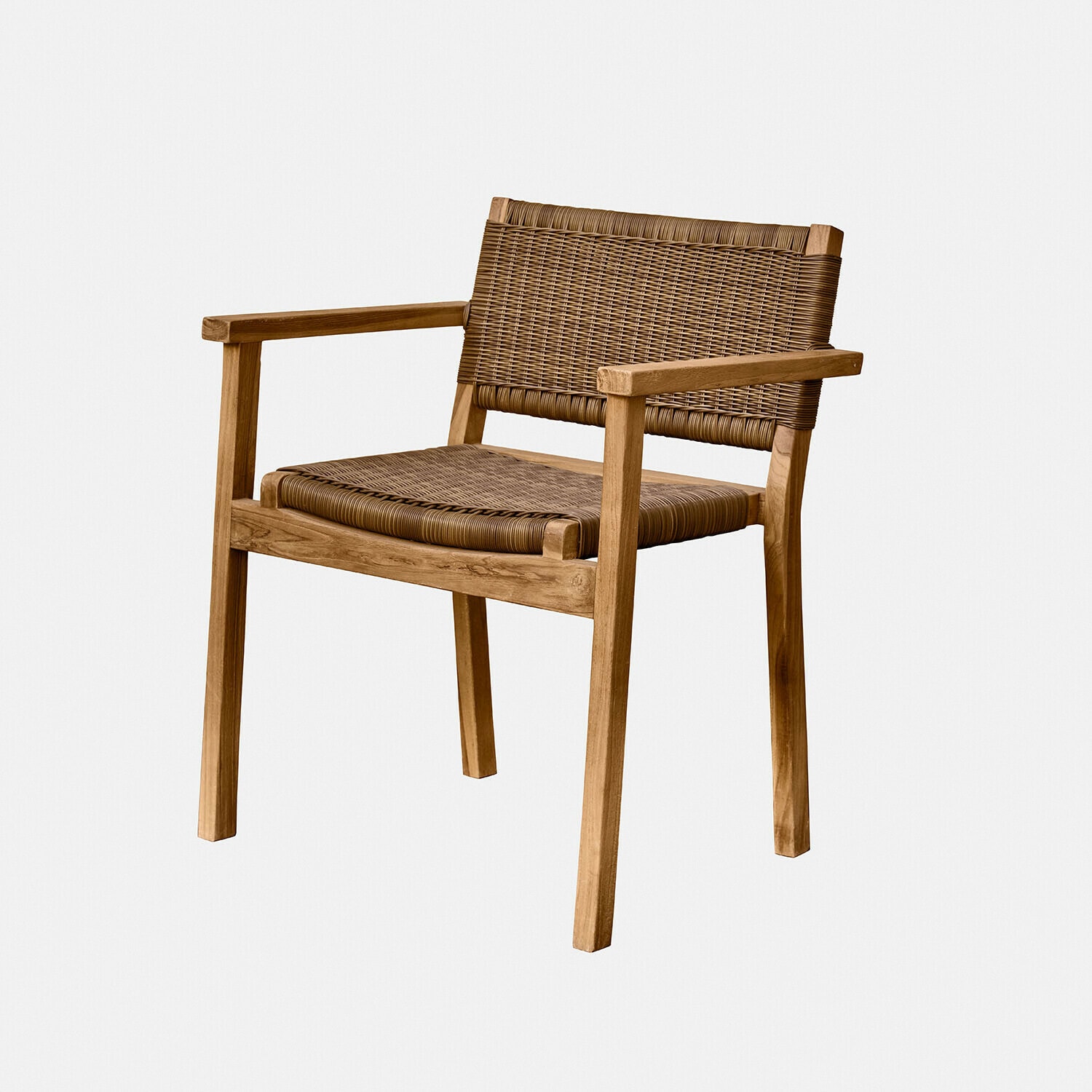 Stuhl Calvini Stuhl aus Teakholz mit braunem Geflecht, geeignet für Garten und Wohnbereich