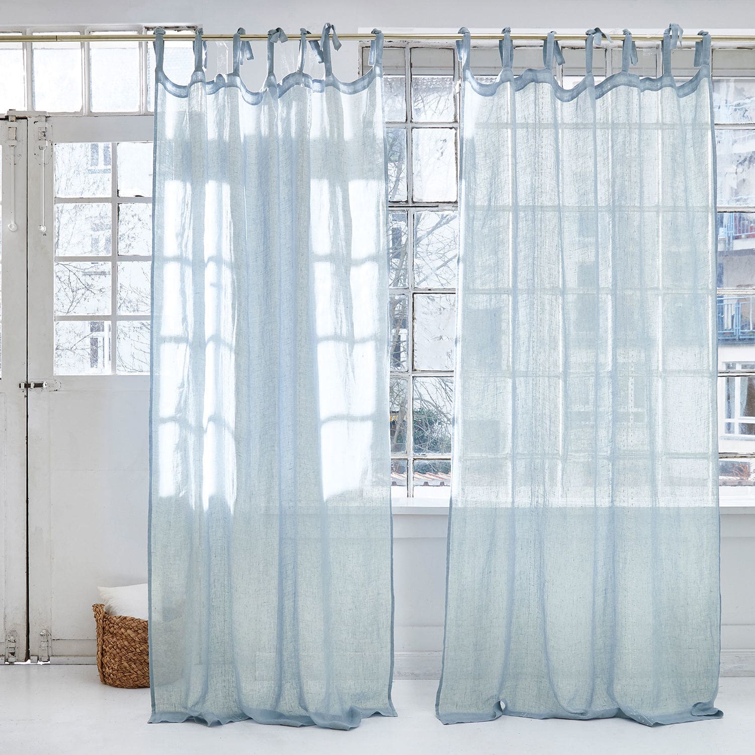 Gardine Ertras Leichte, transparente Vorhänge aus blauem Leinen, dekorativ und modern für Fenster