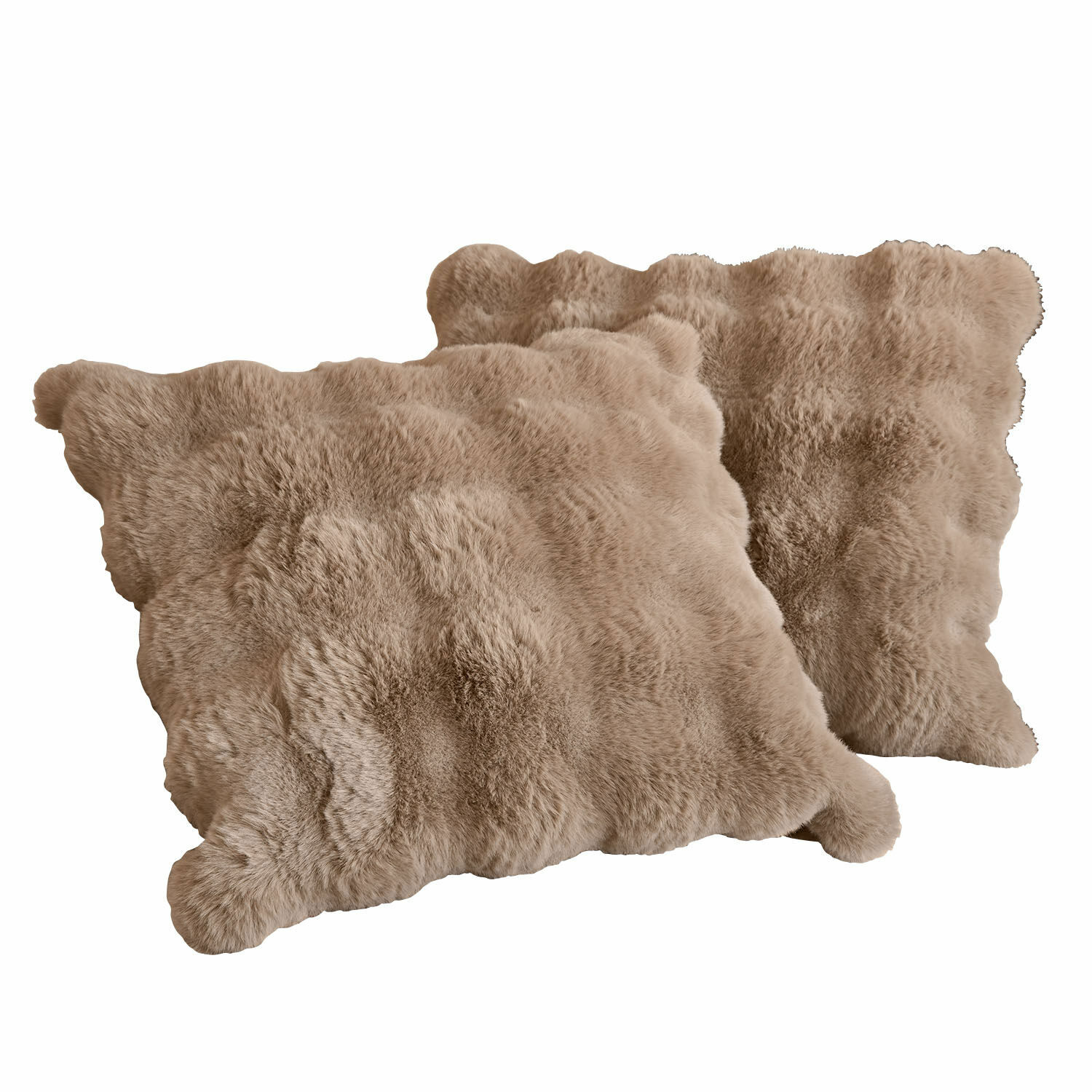 2er Set Kissenhüllen Zalina in Taupe aus weichem Fellimitat, dekorative Sofakissen