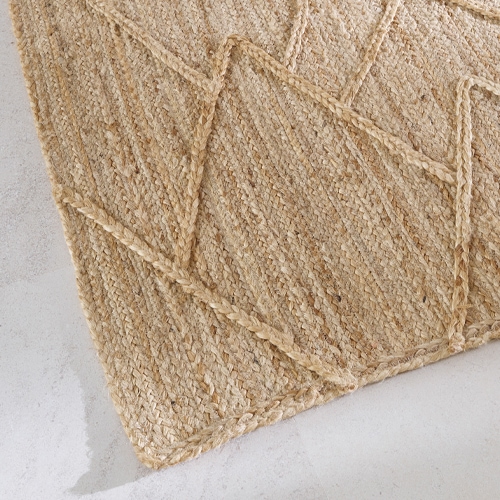 Natürlicher Jute-Teppich in Beige mit geometrischem Muster, ideal für nachhaltige Wohnräume
