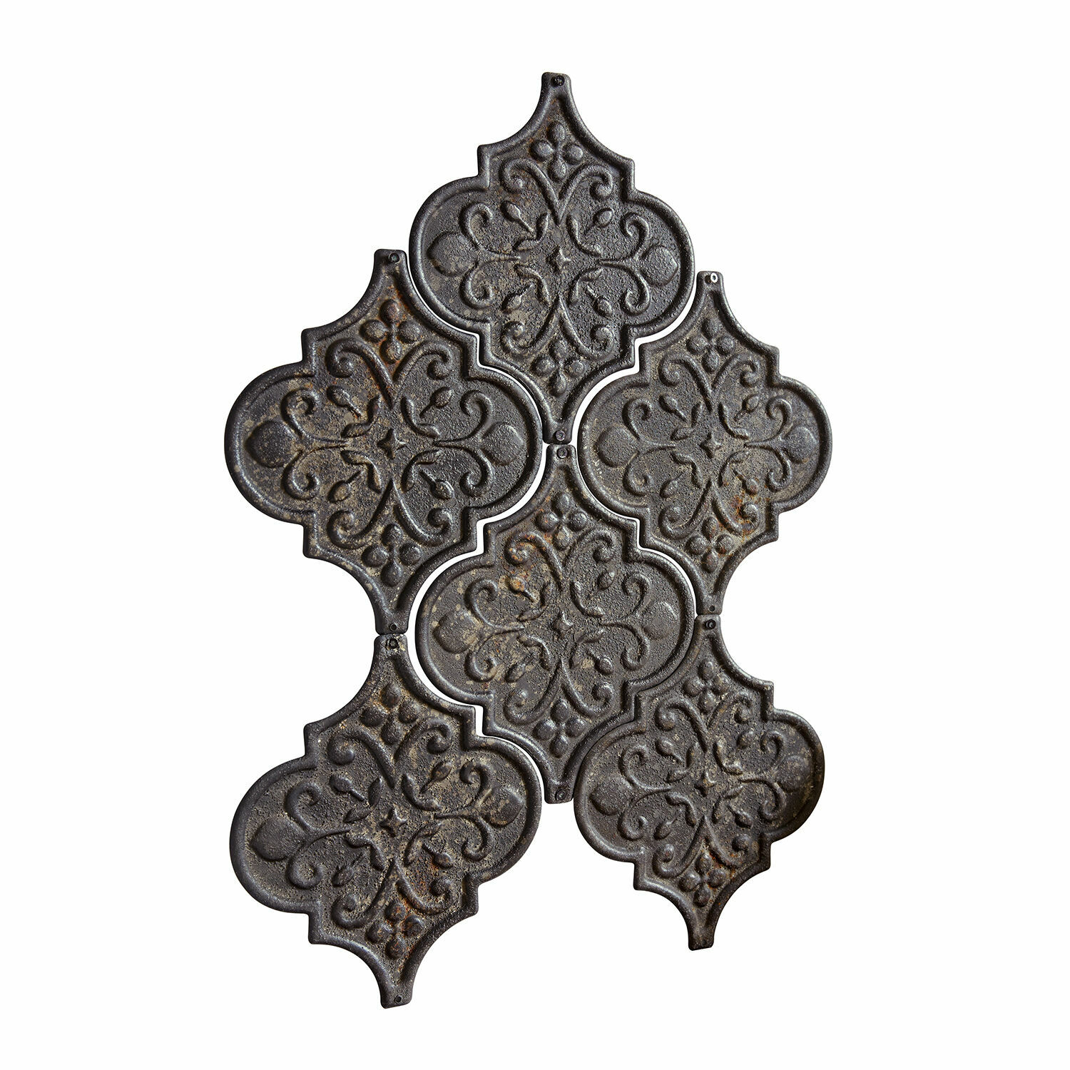 Wandornament 6er Set Halira Dekorative Metall-Wandplatte in Dunkelgrau mit Ornamentmuster im Vintage-Stil