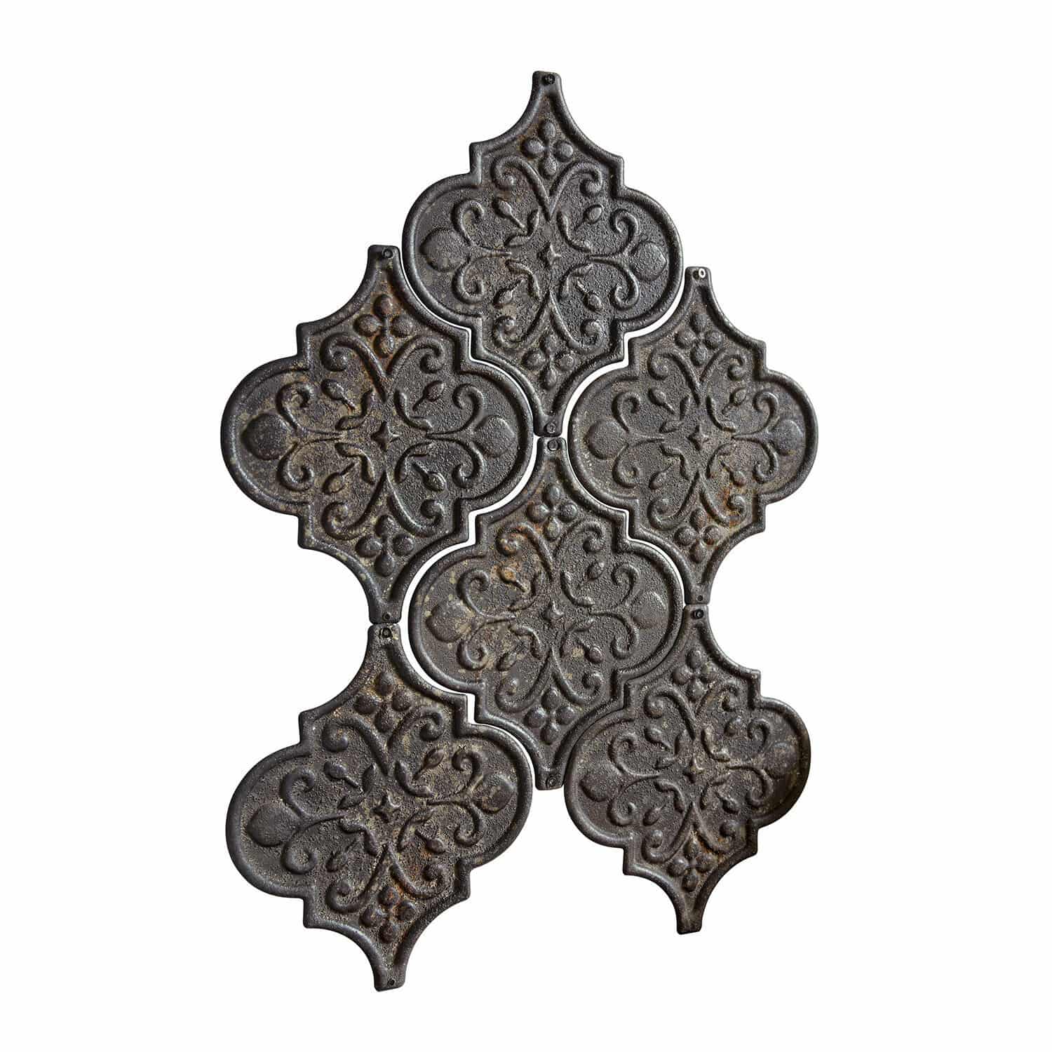 Wandornament 6er Set Halira Dekorative Metall-Wandplatte in Dunkelgrau mit Ornamentmuster im Vintage-Stil