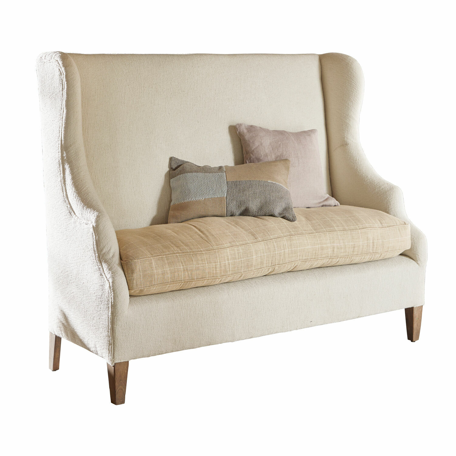 creme/beige Sofa Ombra in Creme mit beigem Kissen und Holzbeinen, bequemes Wohnzimmermöbel