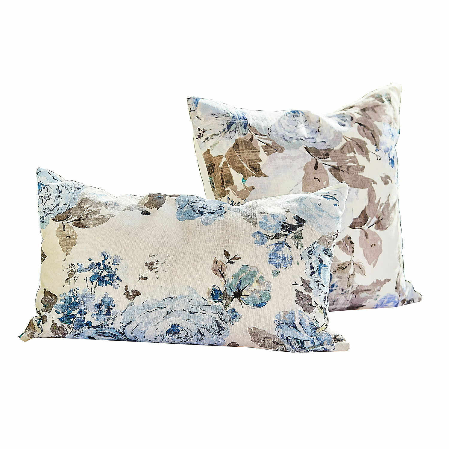 Kissenhülle 2er Set Cloranne Set aus zwei Baumwollkissen mit floralem Muster in Blau- und Brauntönen für Wohnraum