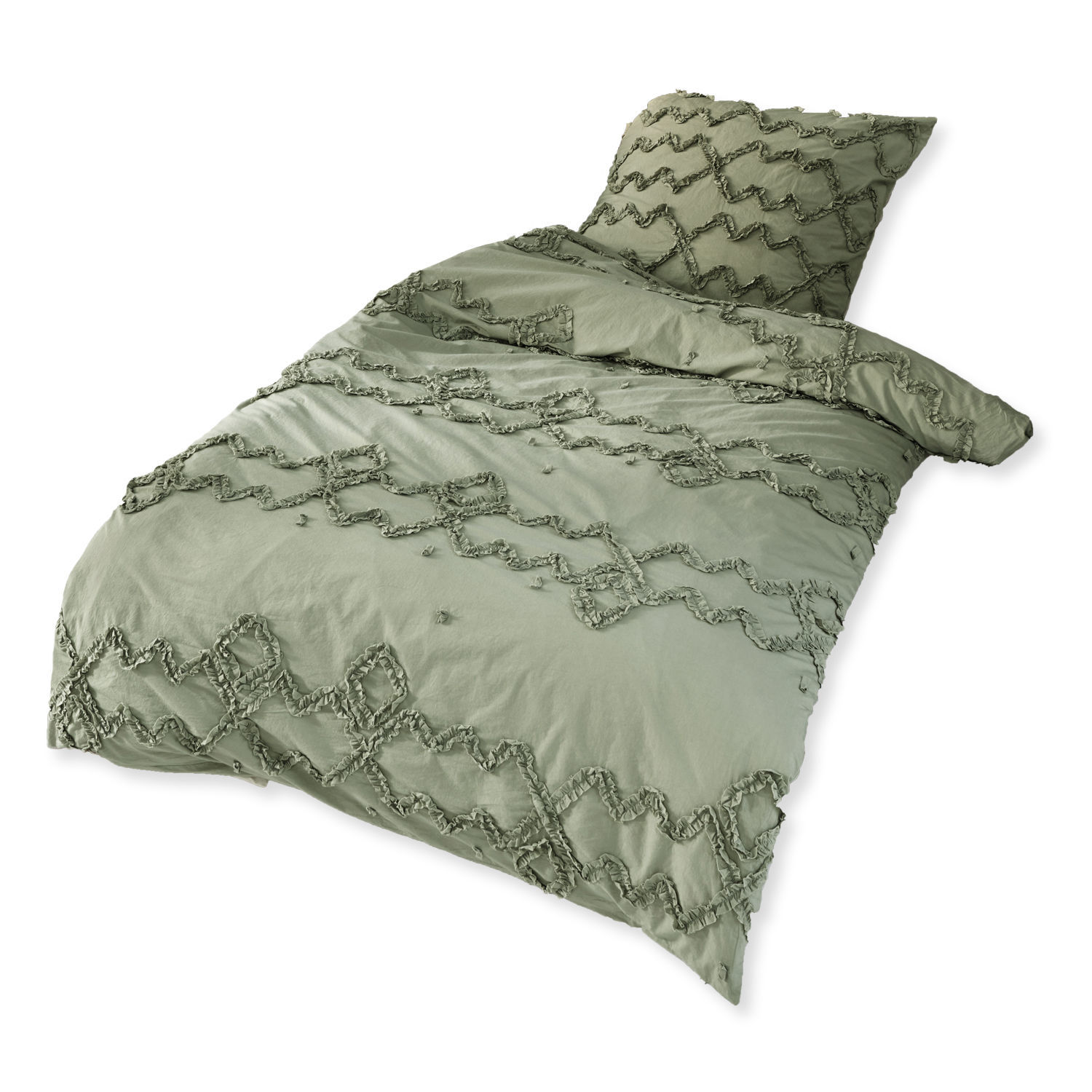Grüne Laine-Bettwäsche aus Baumwolle mit dekorativem Muster, weich und stilvoll fürs Schlafzimmer