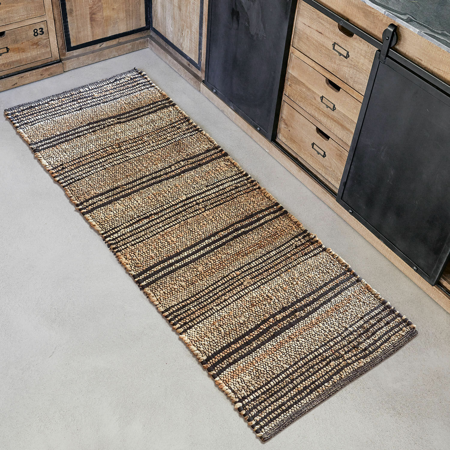 Läufer Lantenot Naturmaterial Läufer in Beige-Braun gestreift, ideal für Küche und Wohnzimmer
