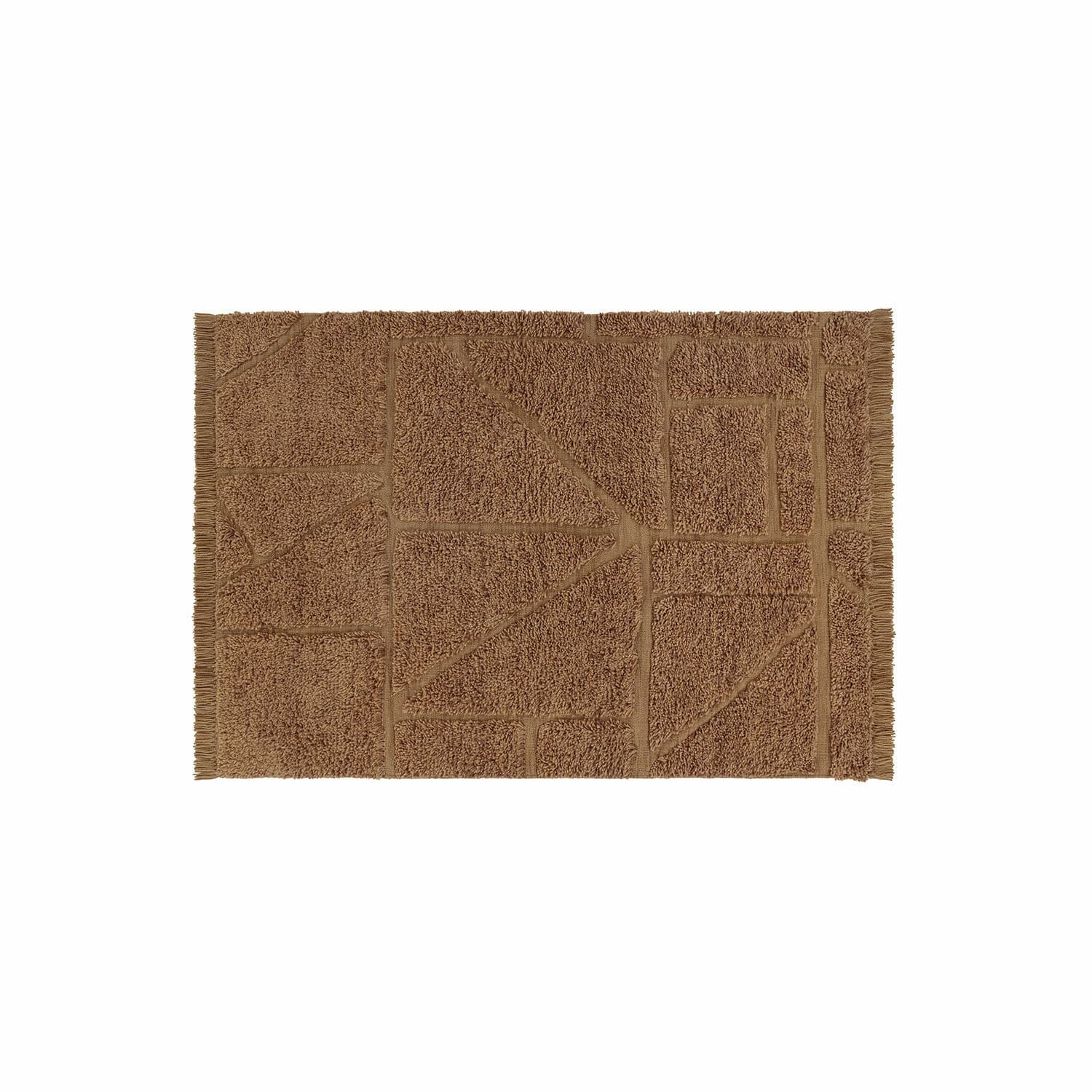 Teppich Volemar Braune Baumwoll-Badematte mit geometrischem Muster und Fransen an den Rändern