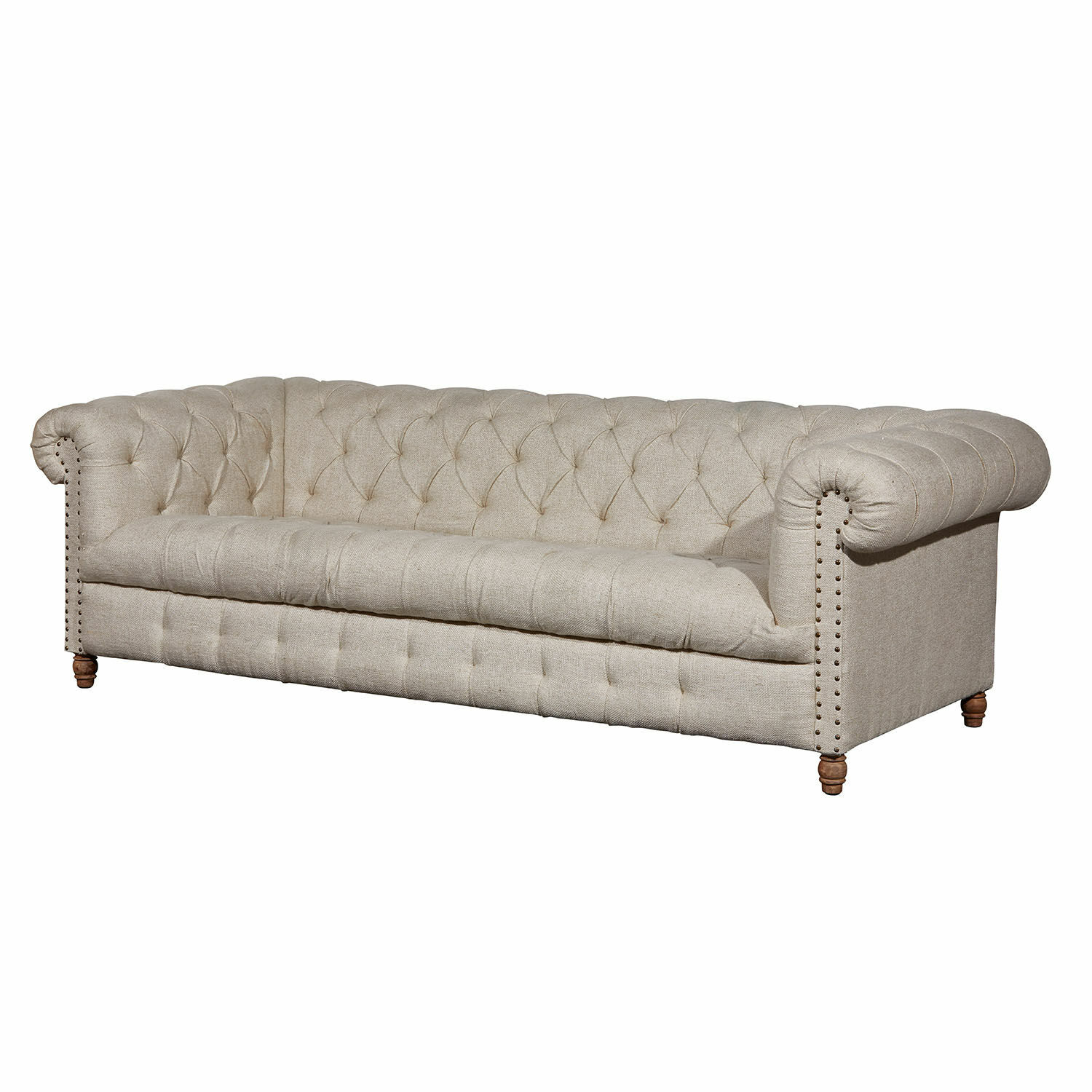 Sofa Parpeville Beiges Chesterfield-Sofa aus Stoff mit gesteppter Rückenlehne und Holzbeinen für Wohnzimmer
