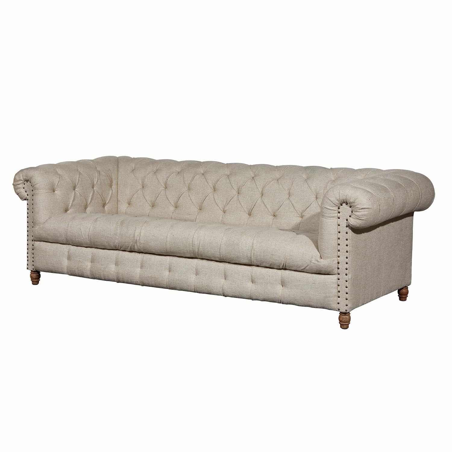 Sofa Parpeville Beiges Chesterfield-Sofa aus Stoff mit gesteppter Rückenlehne und Holzbeinen für Wohnzimmer