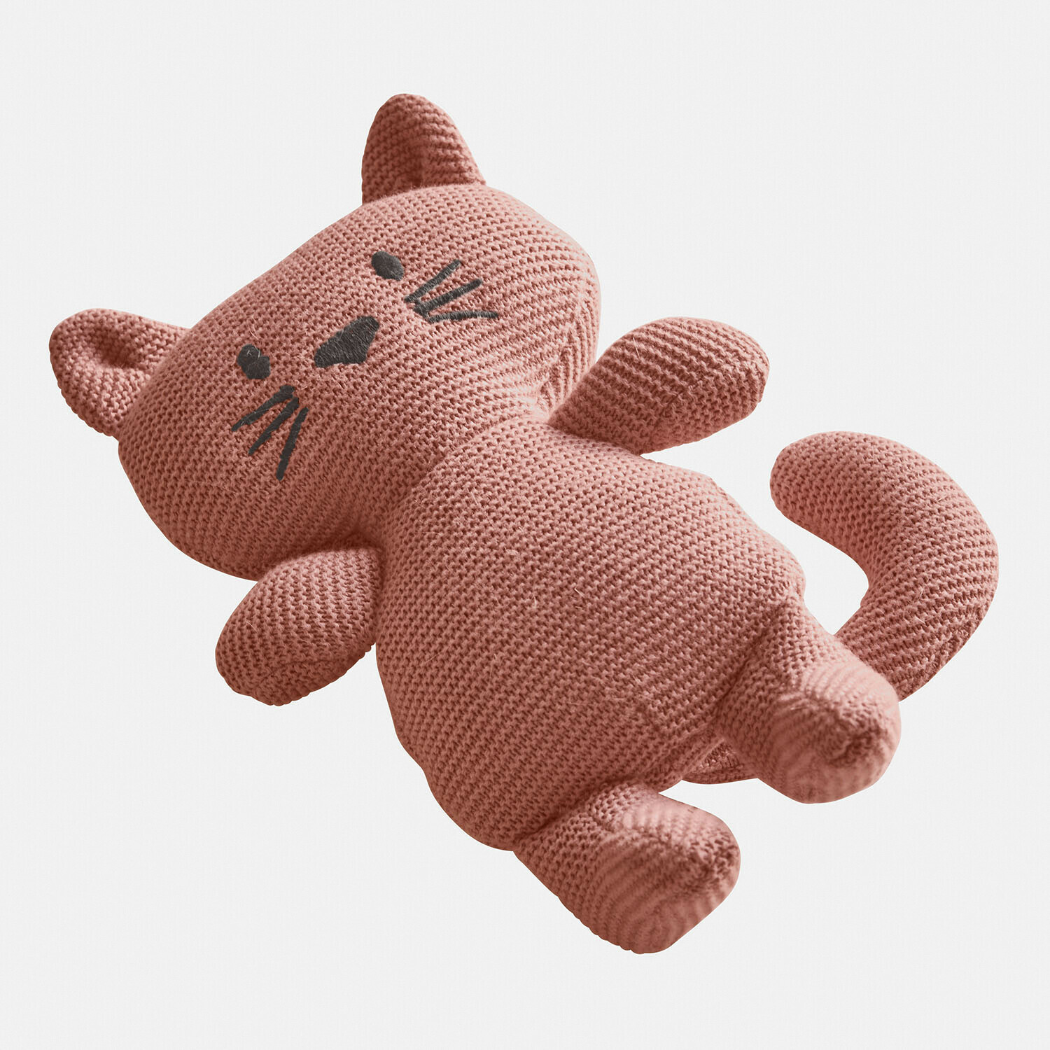 Katzenspielzeug Mewlie Rosa gestrickte Plüschkatze mit schwarzen Details, weiches Kinderspielzeug