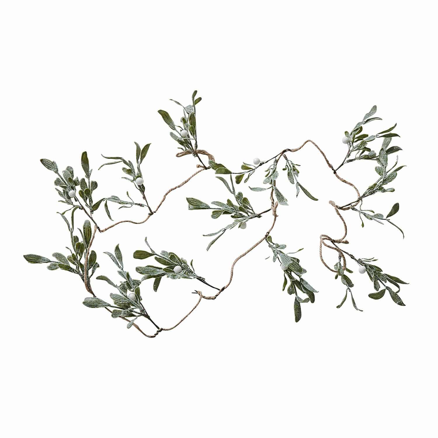 Girlande Mistletoe Girlande aus grünen Blättern und weißen Beeren an Kordel, natürliche Weihnachtsdekoration