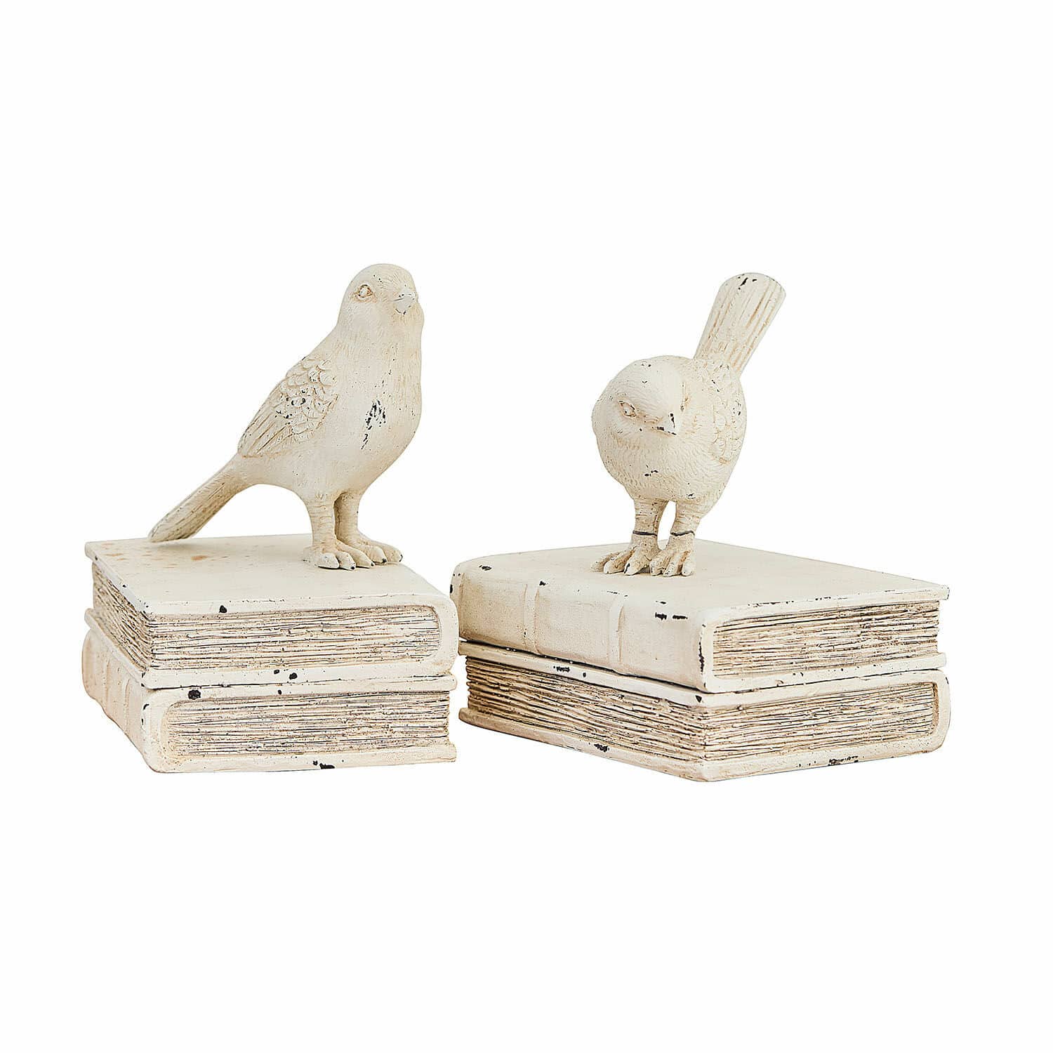 Deko-Figur 2er Set Moonlet Dekorative weiße Keramikvogel-Figuren auf Bücherstapel als Wohnaccessoire