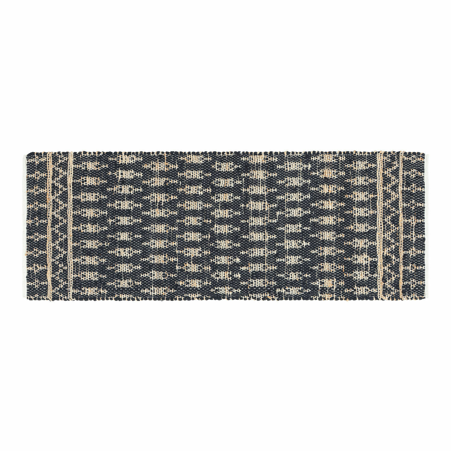 Läufer Frizzy Schwarzer und beiger Baumwollteppich mit geometrischem Muster, ideal für Wohnraumdekoration