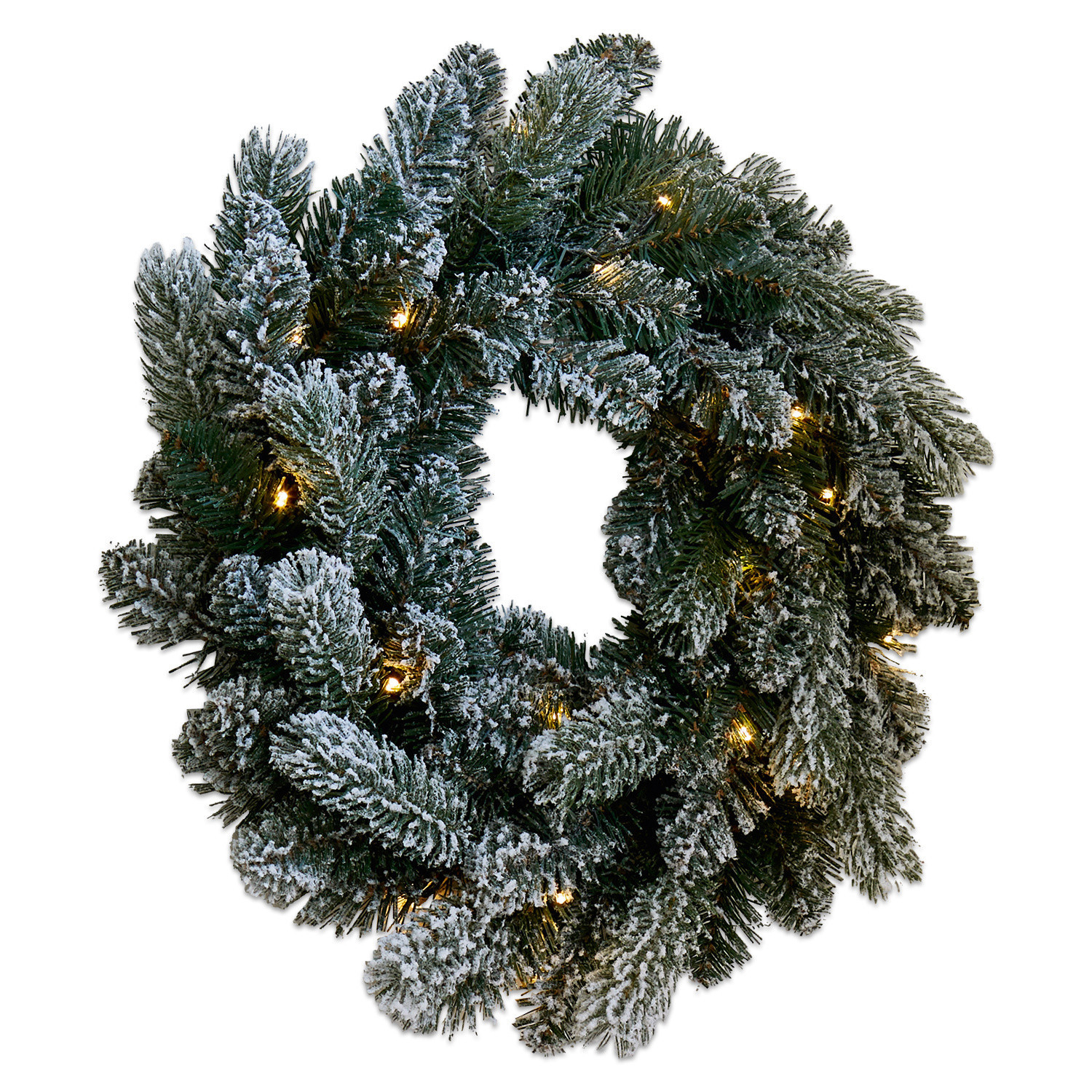 grün/weiß Grüner Weihnachtskranz mit weißem Schnee und warmen LED-Lichtern für festliche Dekoration