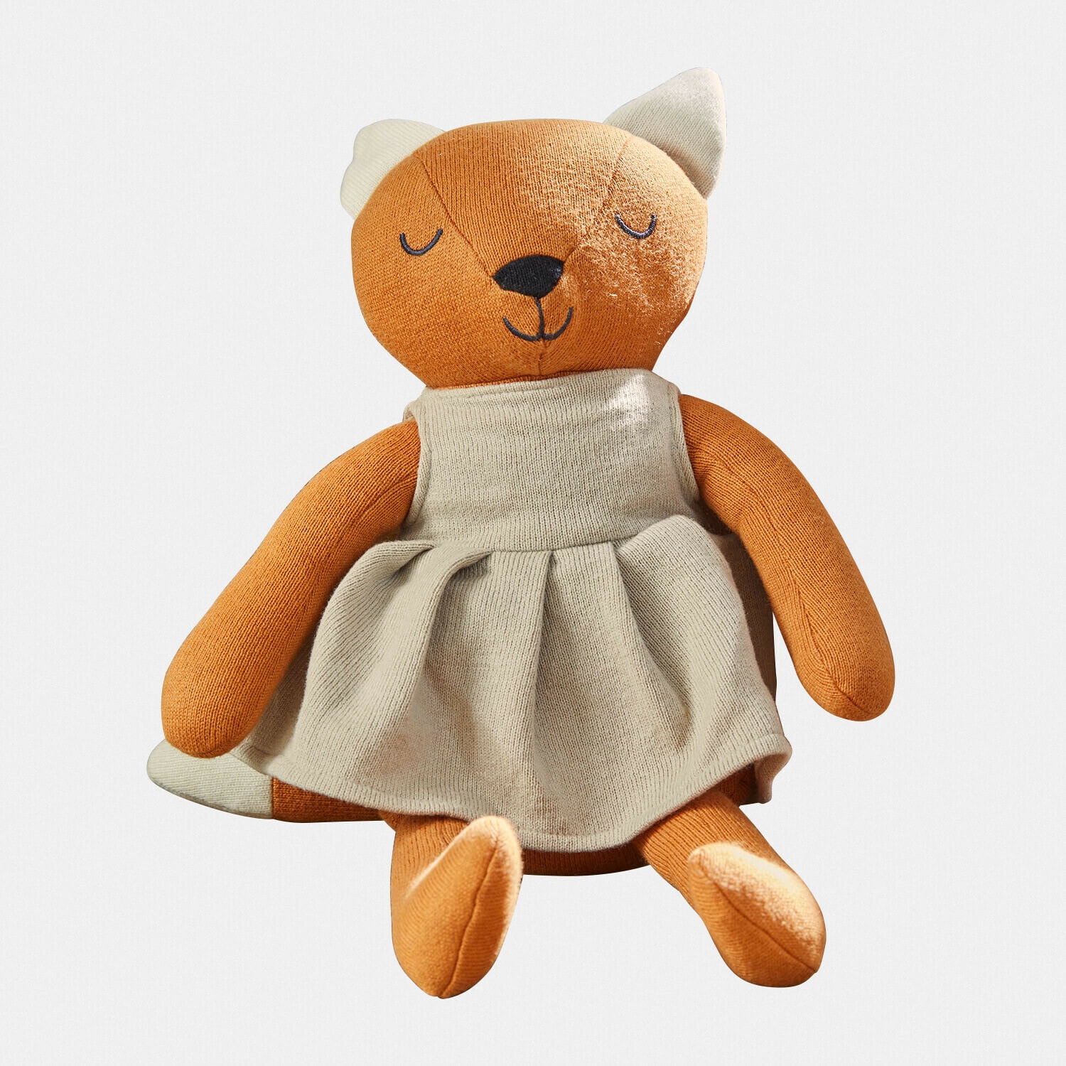 Kuscheltier Fuzzlin Weiches Plüsch-Fuchsspielzeug in beigem Strickkleid, Kinderkuscheltier