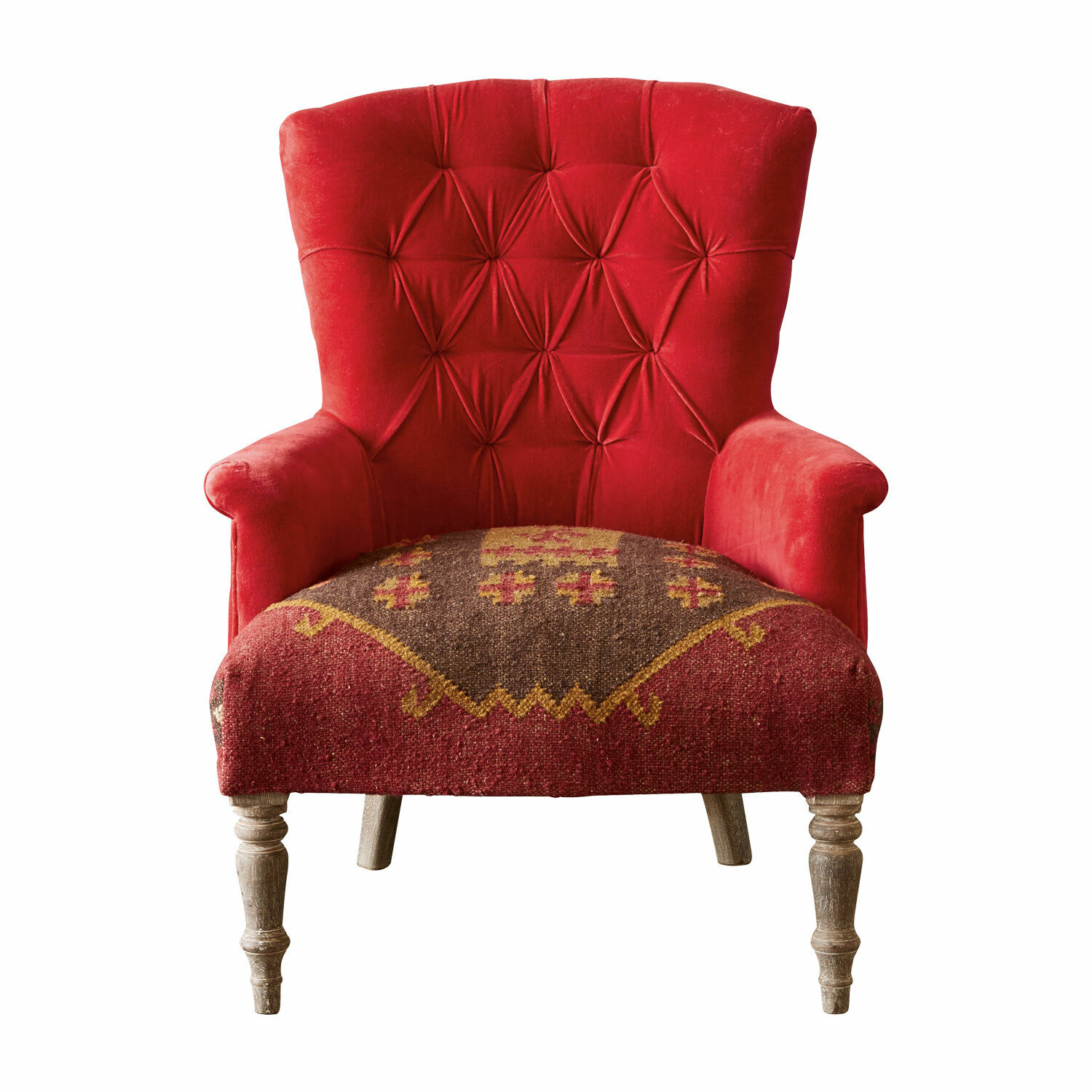 rot/braun Roter Hinsdale Sessel aus Samt mit dekorativem Muster auf dem Sitz und Holzbeinen