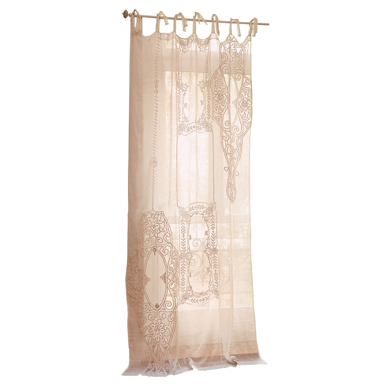 Gardine Plénise Beige Gardine mit besticktem Muster, leichter Dekostoff für Wohnzimmer oder Schlafzimmer