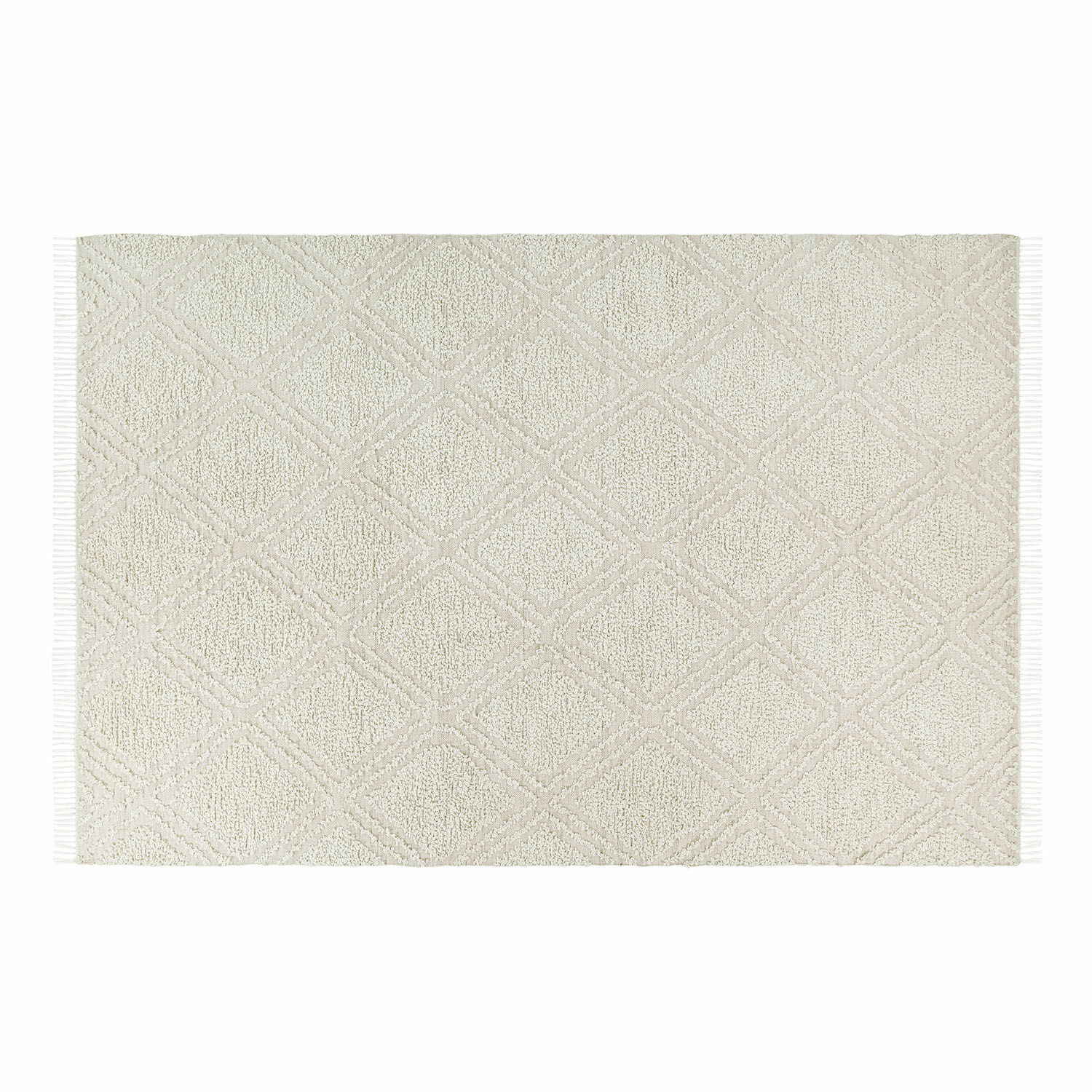 In- & Outdoor-Teppich Bruand Beiger Teppich mit geometrischem Muster und Fransen, weiches Material, Wohnaccessoire