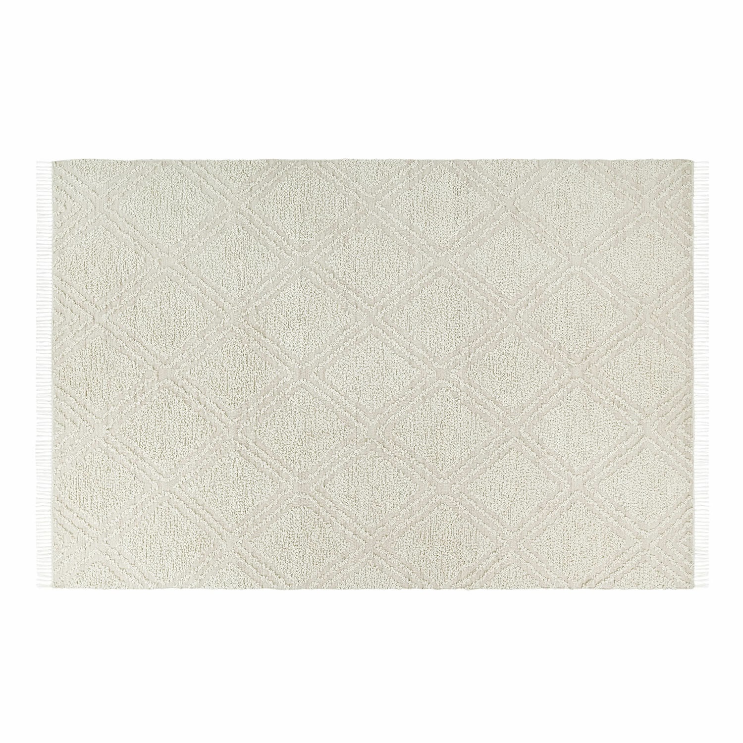 In- & Outdoor-Teppich Bruand Beiger Teppich mit geometrischem Muster und Fransen, weiches Material, Wohnaccessoire