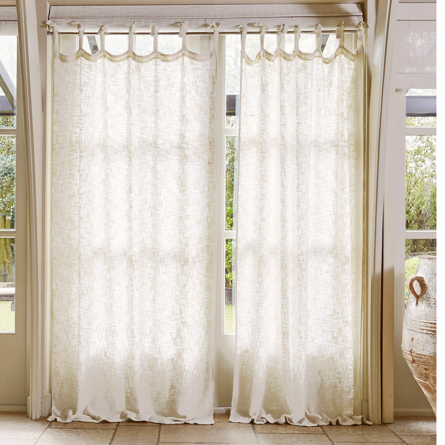 Gardine Maddison Beige Leinenvorhänge mit Schlaufen zum Aufhängen, leichte Fensterdekoration im Landhausstil