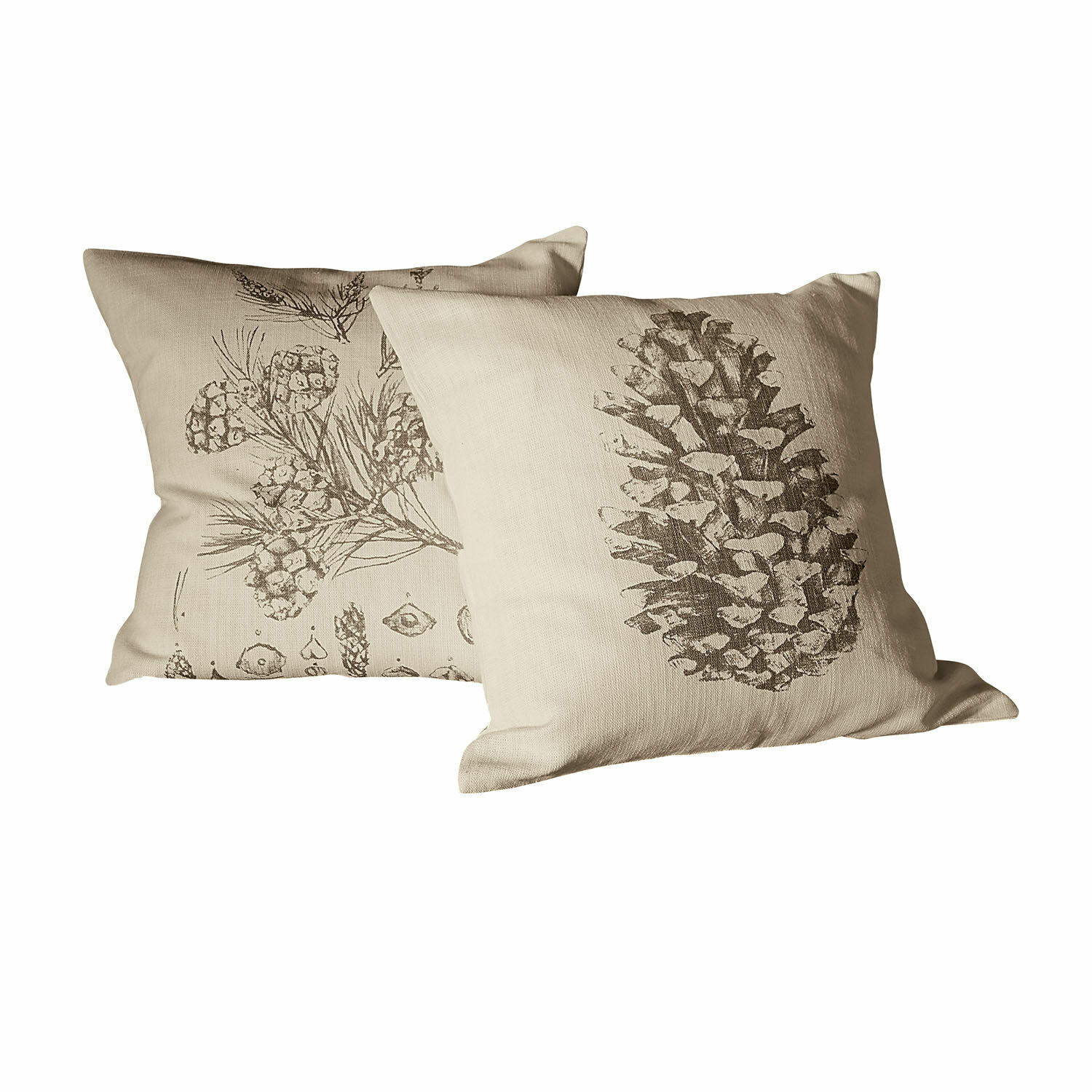 Kissenhülle 2er Set Pinus Beige Leinenkissen mit Druck von Kiefernzapfen und Zweigen zur Wohnraumdekoration