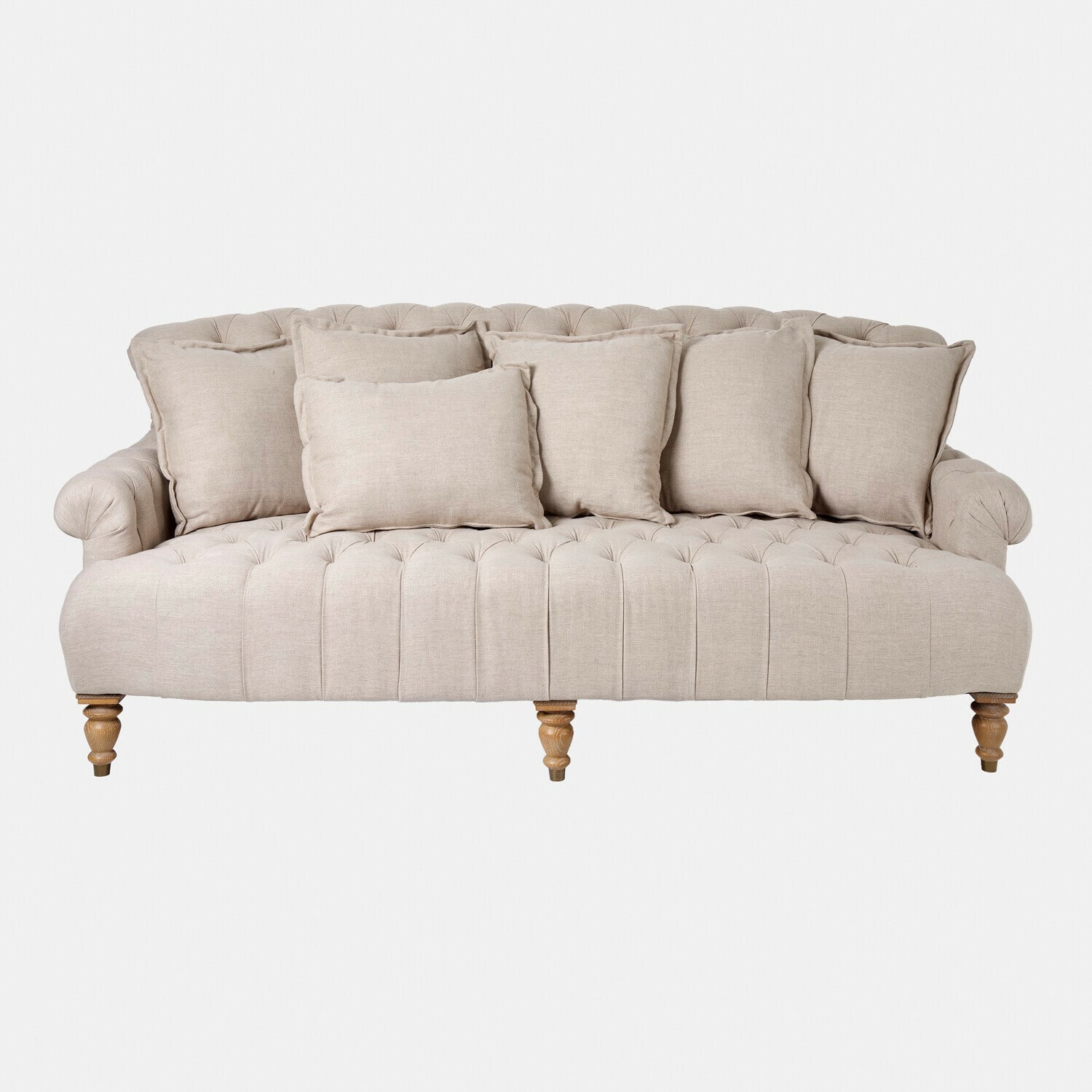 Sofa Springfield Village Beiges, gepolstertes Sofa mit Kissen und Holzbeinen, komfortables Wohnzimmermöbel