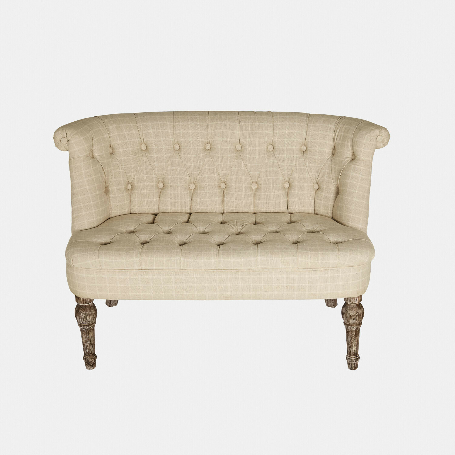 Beiges Weralin Sofa aus kariertem Stoff mit Holzbeinen, eleganter Wohnzimmersessel