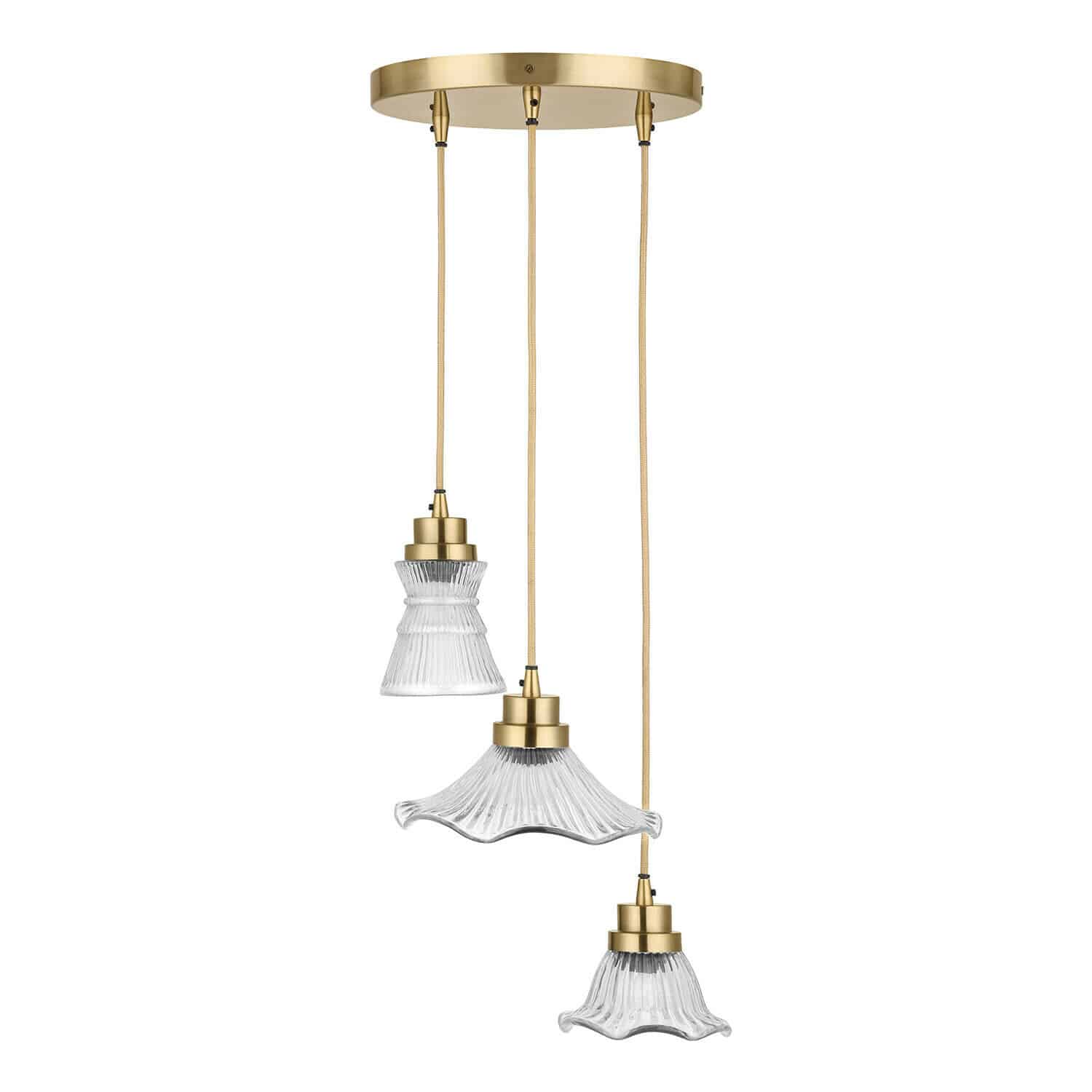 Hängelampe Lunaras Hängelampe mit drei Glaslampenschirmen und Messingdetails, modernes Design für Innenräume