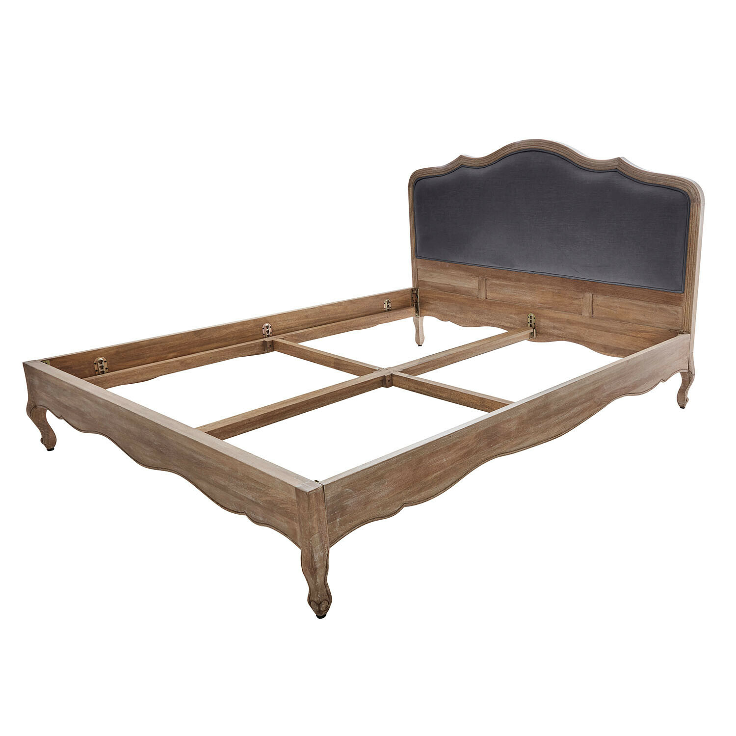 braun/dunkelgrau Bett Serravalle aus braunem Holz mit dunkelgrauem gepolstertem Kopfteil, Holzrahmen