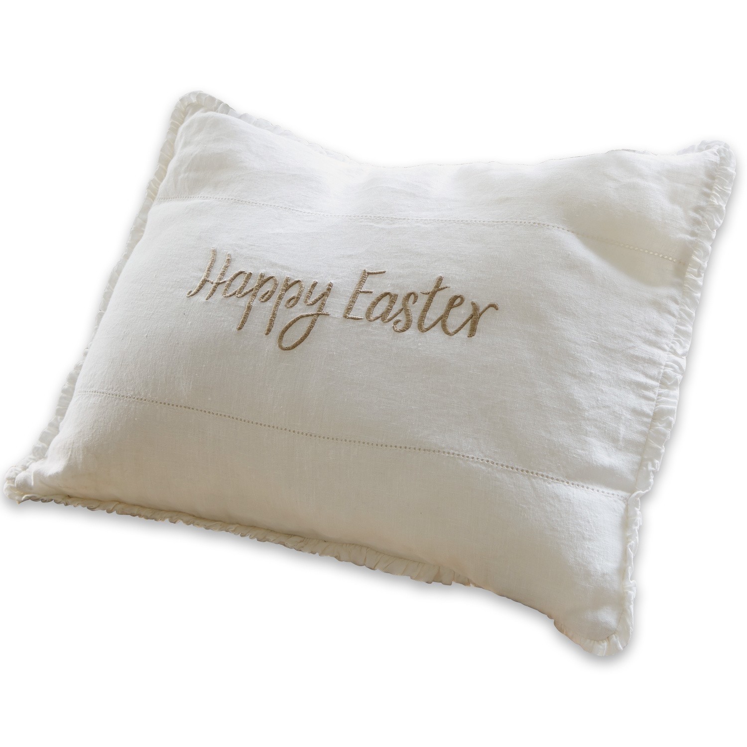 Kissen Happy Easter Weiße Leinen-Dekokissen mit Stickerei Happy Easter, stilvolle Osterdekoration für Zuhause