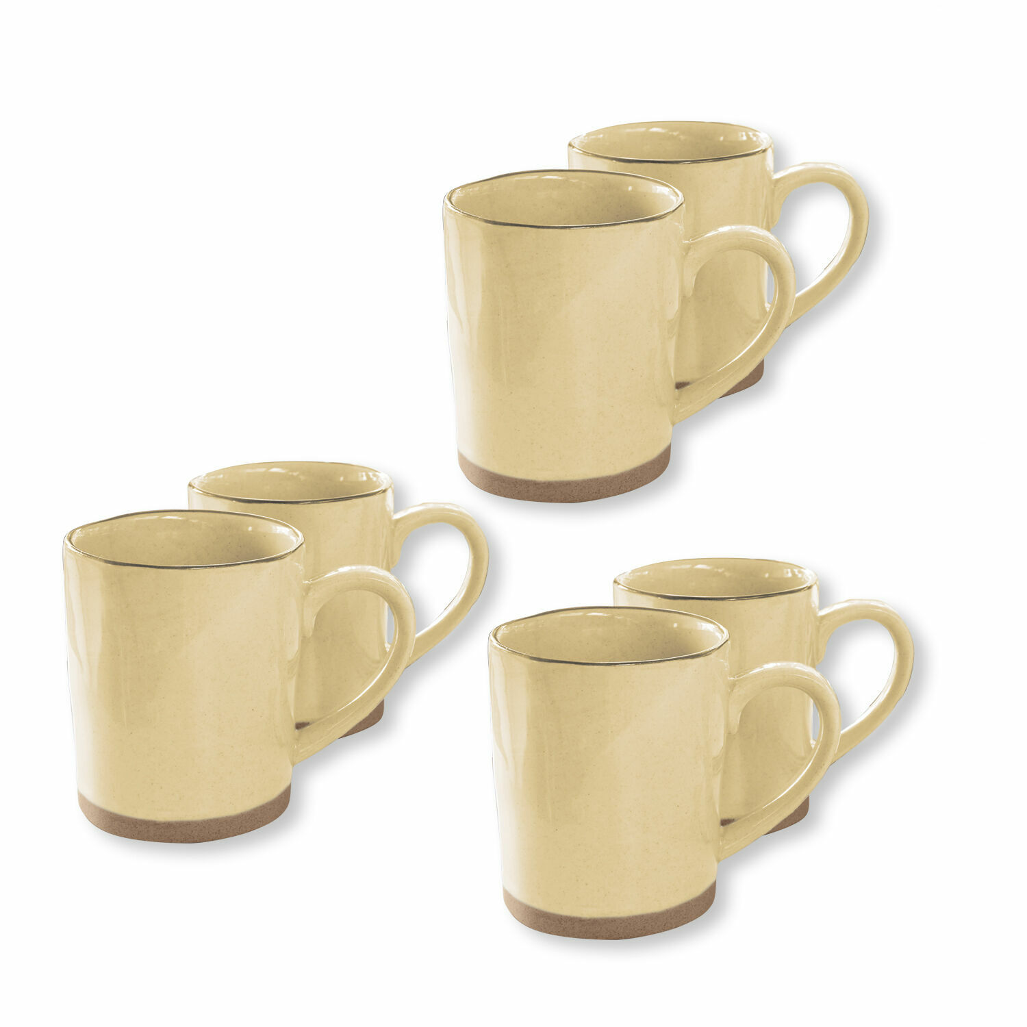 gelb 6-teiliges Set Biarritz Keramiktassen in Gelb mit braunem Boden für Kaffee und Tee