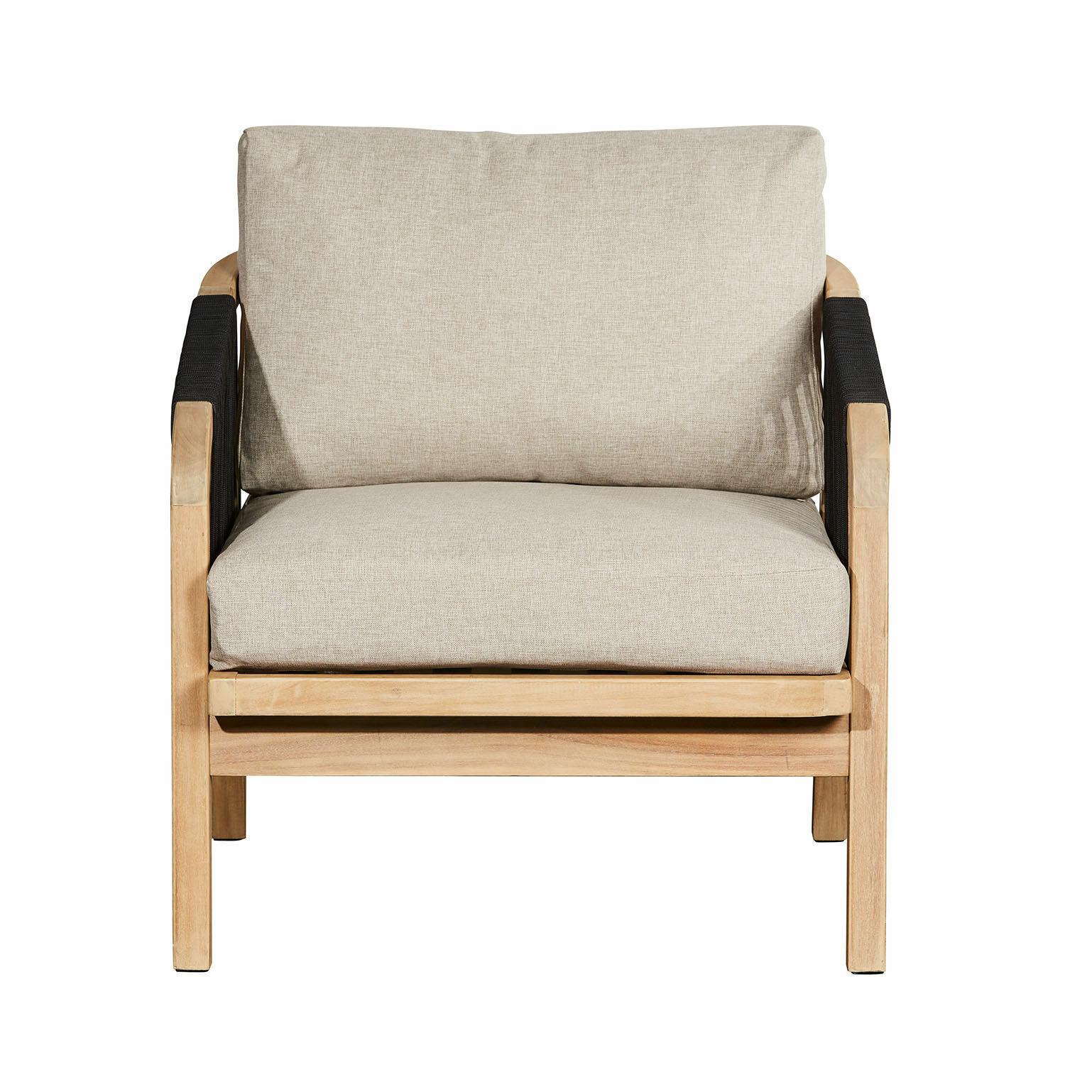 FSC-zertifizierter Shreveport Sessel aus Holz mit beigem Stoffbezug, komfortabler Wohnzimmersessel