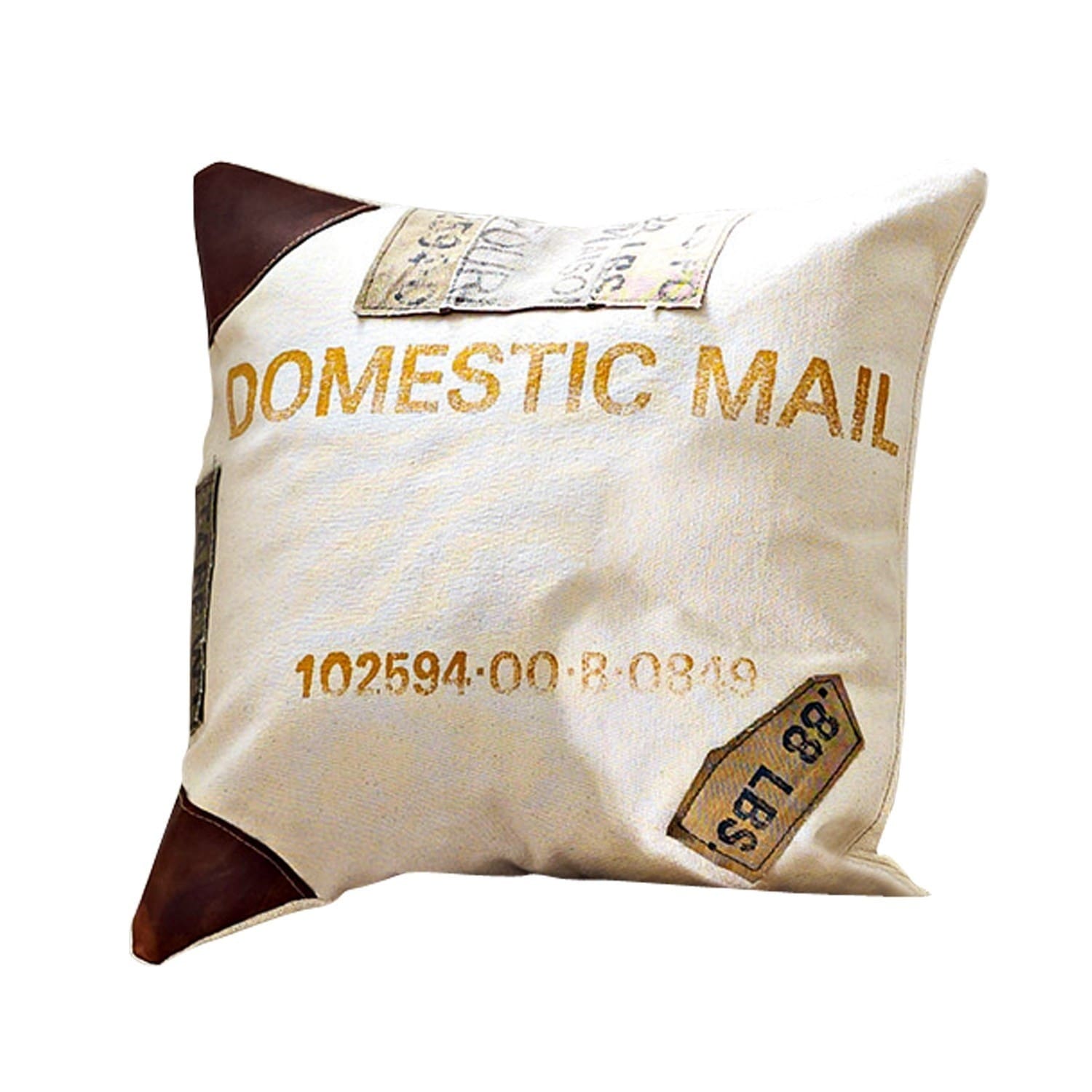 Kissen Farway Dekoratives Kissen aus Baumwolle und Leder in Creme mit Aufdruck Domestic Mail für Wohnzimmer