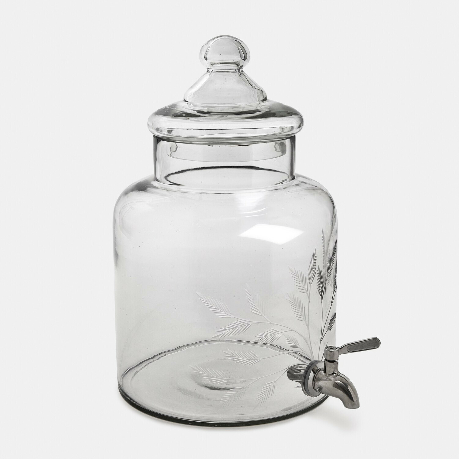 Getränkespender Cirellis Glasgetränkespender mit Metallhahn und feinem Blattmuster, transparenter Wasserspender