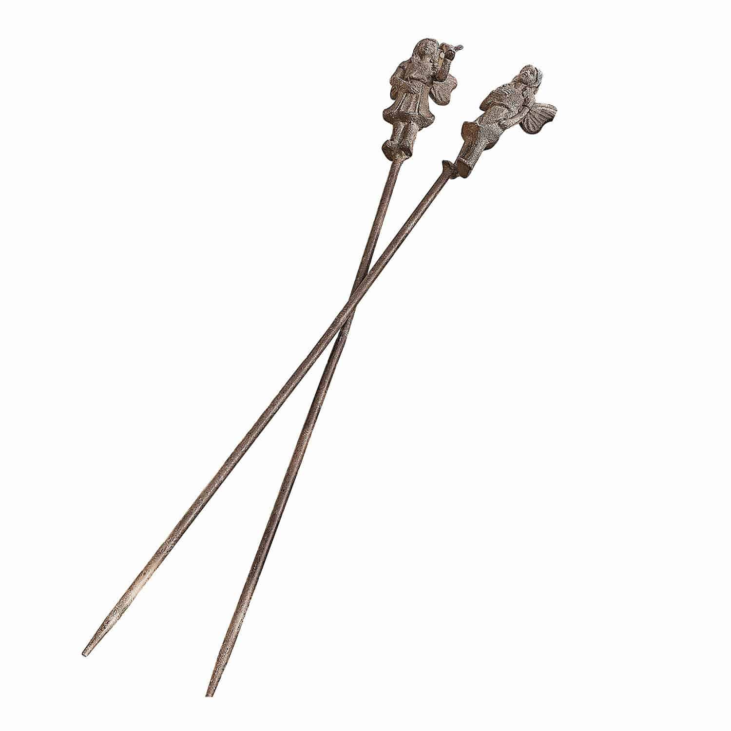Gartenstab 2er Set Papille Zwei braune Metall-Gartenstäbe mit Engel-Figuren als dekorativer Gartenschmuck