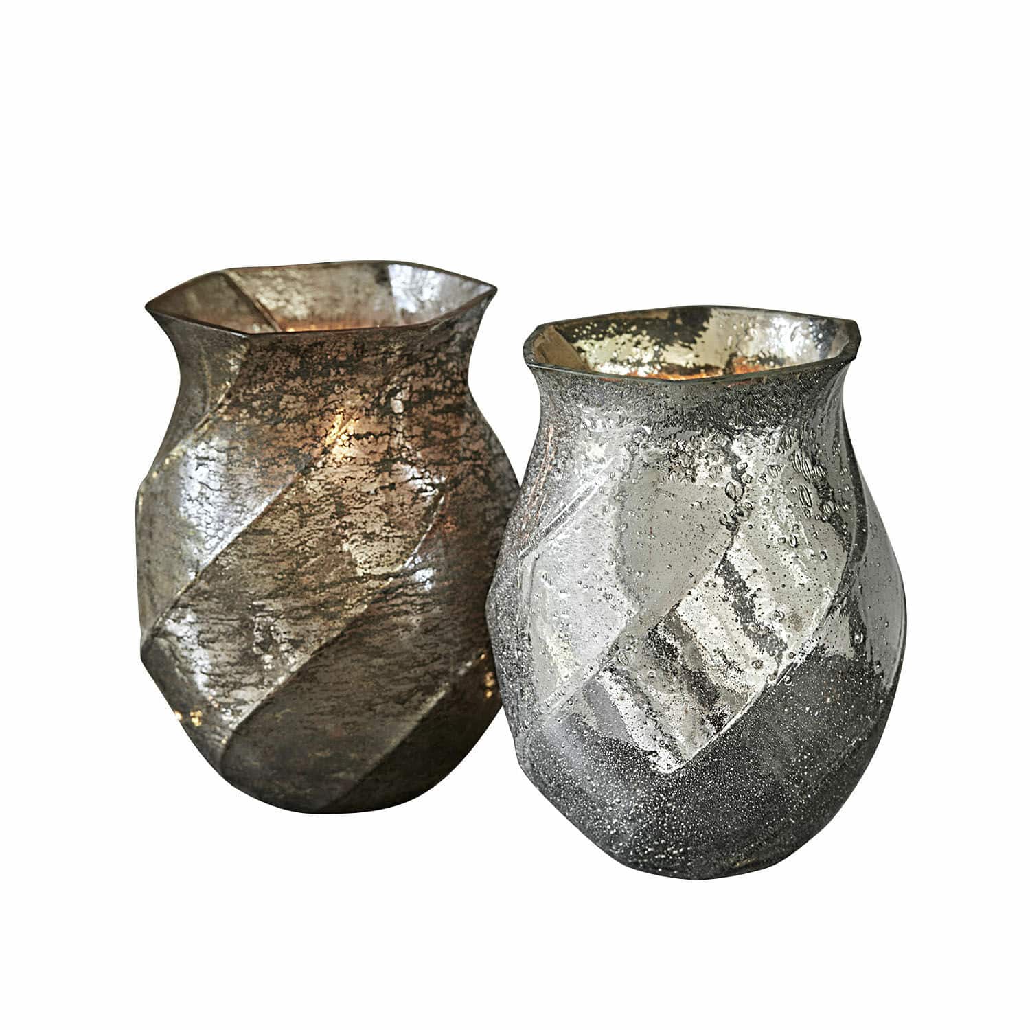Windlicht 2er Set Tixovel Set aus zwei Glas-Teelichthaltern mit antik-silberner Optik, Vintage-Dekoration für Zuhause
