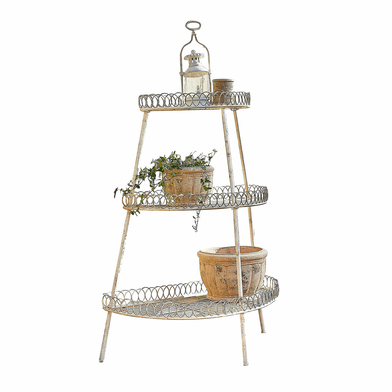 Etagere Lorivane Weiße Metall-Etagere mit drei Ebenen für Blumentöpfe und Gartendekorationen