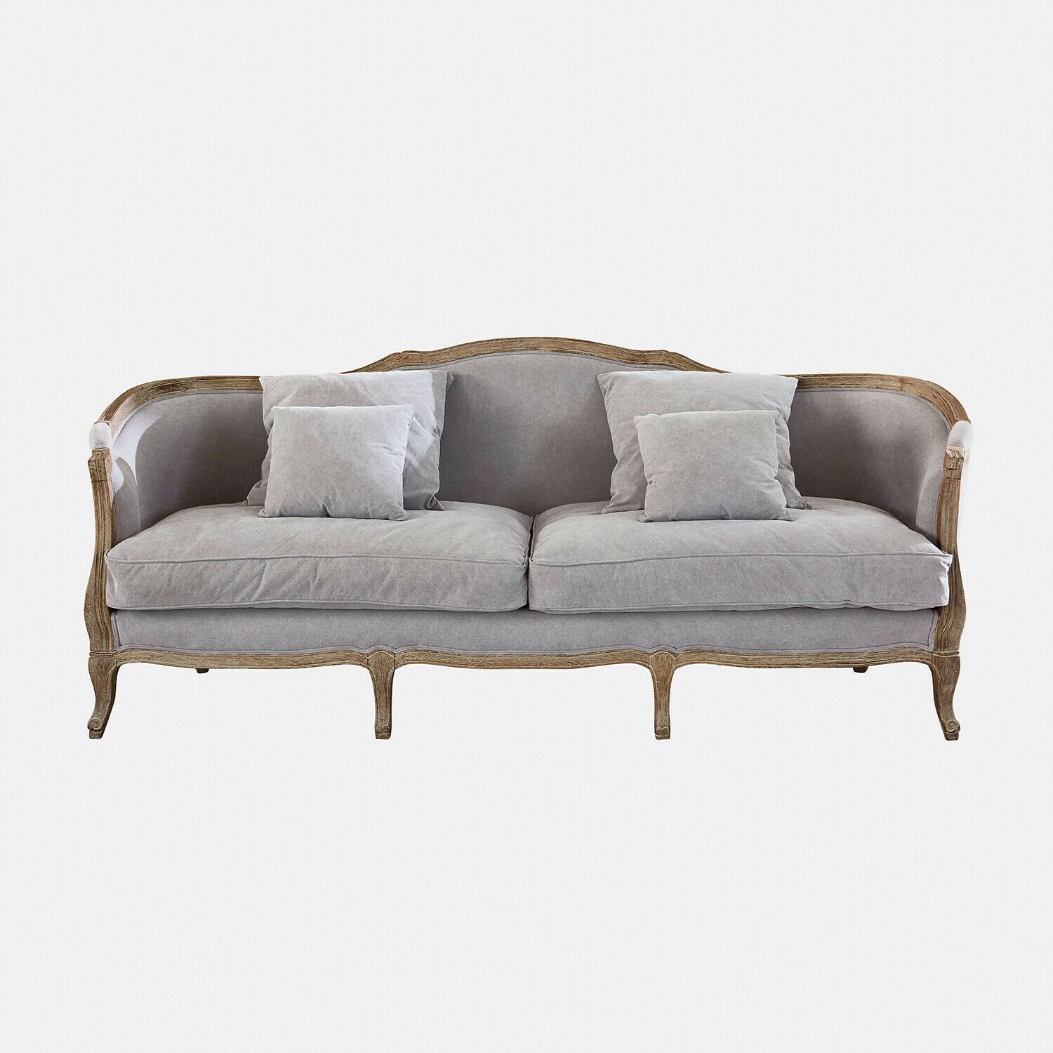Sofa Monneville Vintage Sofa mit grauem Stoffbezug und Holzrahmen, bequemes Wohnzimmermöbel