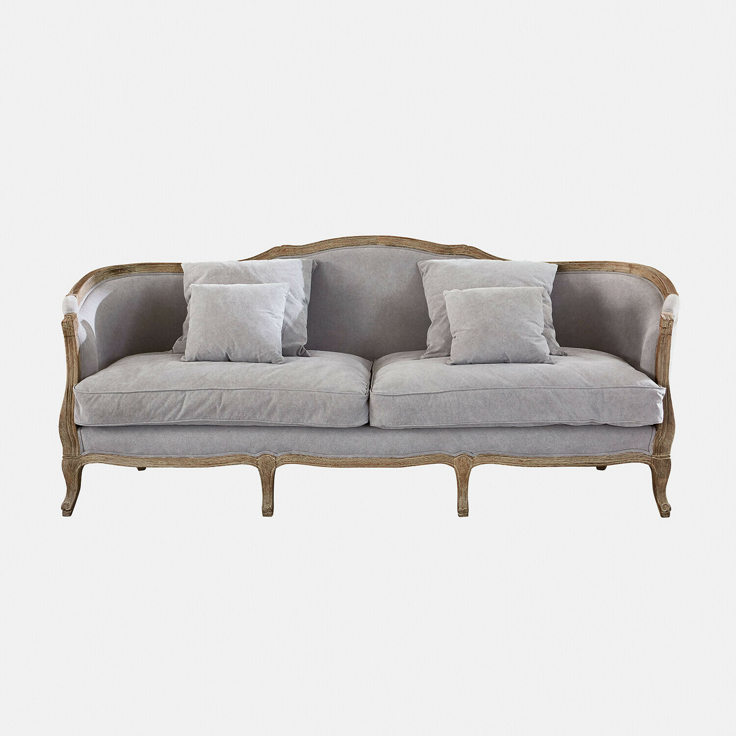 Sofa Monneville Vintage Sofa mit grauem Stoffbezug und Holzrahmen, bequemes Wohnzimmermöbel