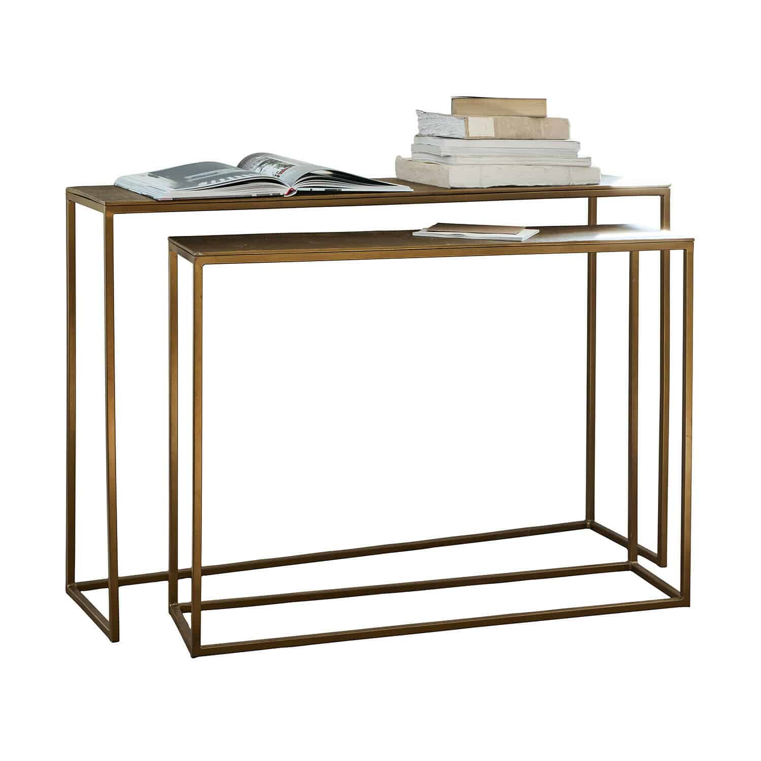 Konsole 2er Set Olvenzo Zweiteiliges Set aus Metalltischen in Messingoptik mit Büchern, modernes minimalistisches Design