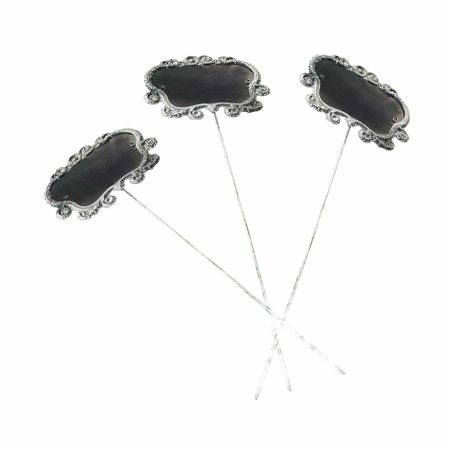 Pflanzenstecker 3er Set Trevalin Drei silberne Metallpflanzenschilder mit dekorativem Rahmen zum Beschriften im Garten