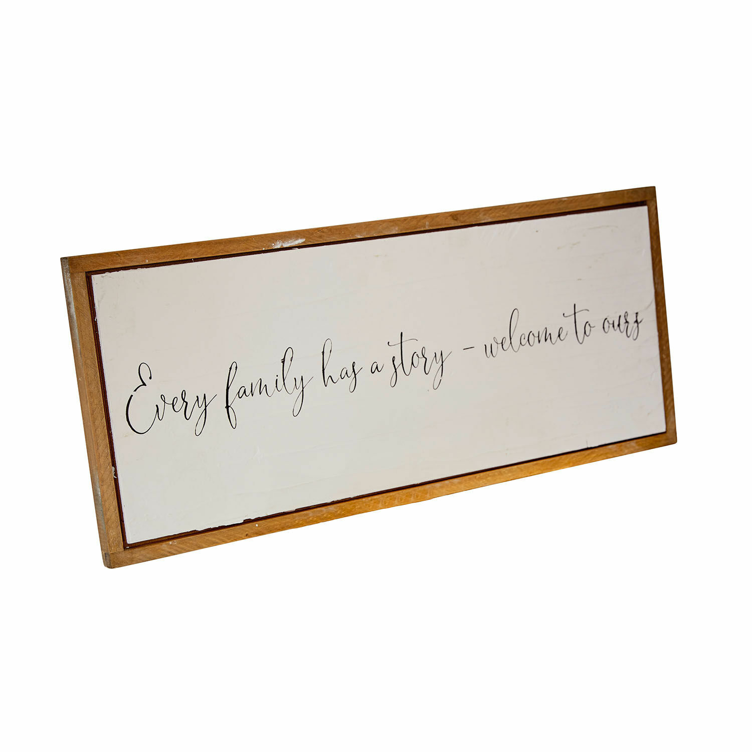 Dekoboard Story Dekoratives Holzschild mit Schriftzug "Every family has a story" im Vintage-Stil für Zuhause