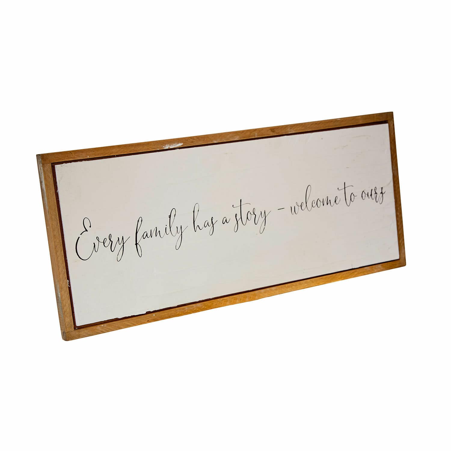Dekoboard Story Dekoratives Holzschild mit Schriftzug "Every family has a story" im Vintage-Stil für Zuhause