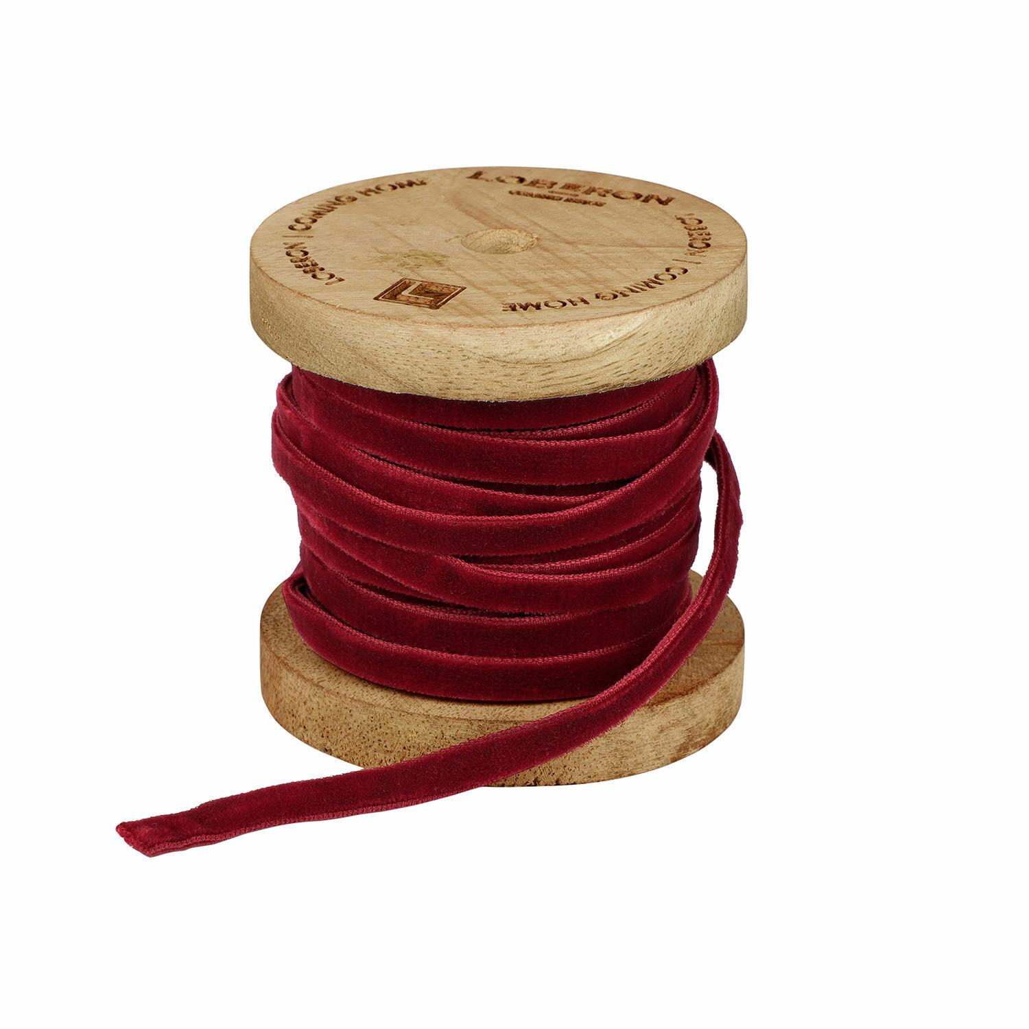 Samtband Olessa Rotes Samtband auf Holzspule, ideal für Dekoration und Bastelarbeiten