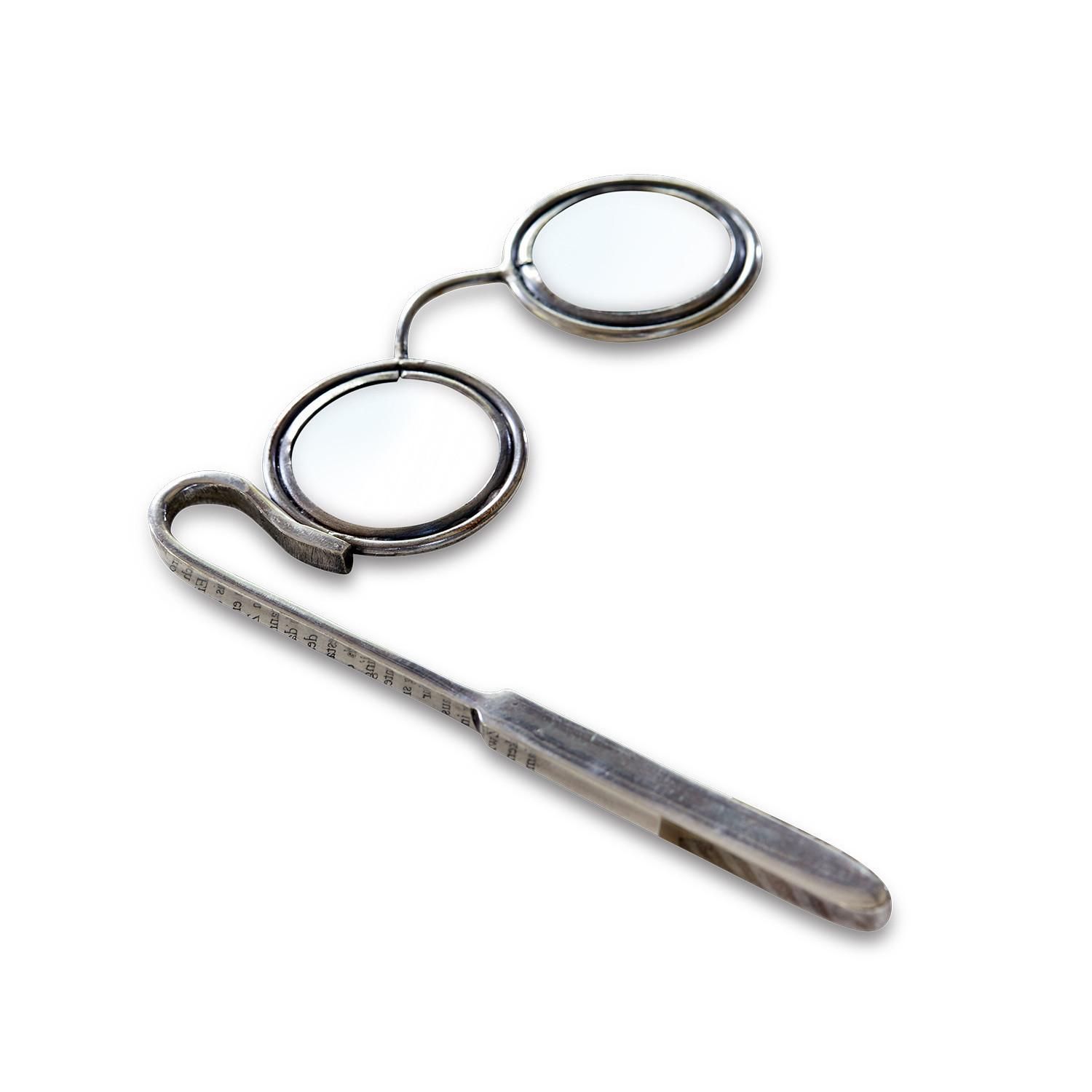 Lupe Robert Alte Metallbrille mit runden Gläsern und hakenförmigem Bügel zum Lesen