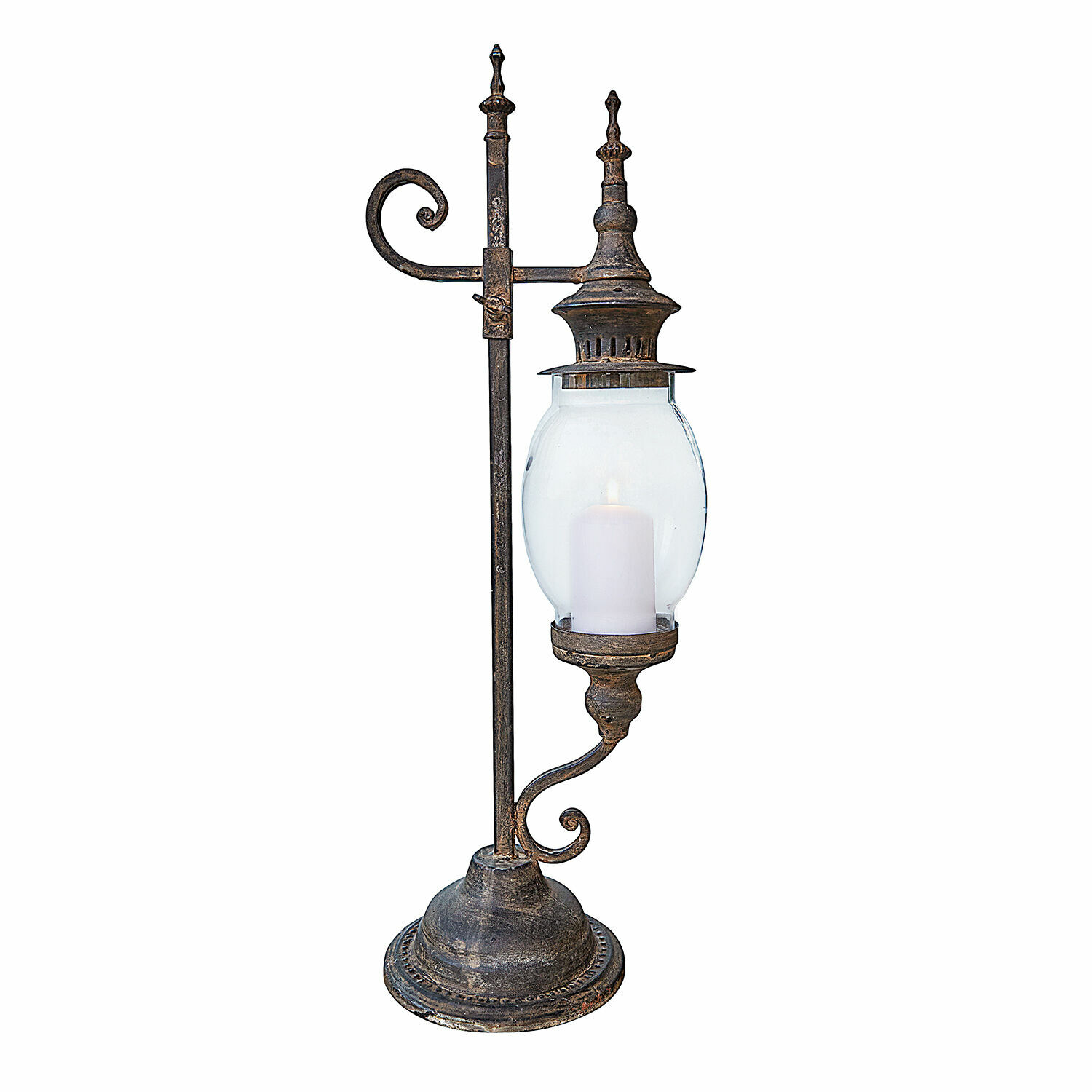Laterne Bowral Metall-Tischlampe mit klarem Glas und weißer Kerze im Vintage-Stil
