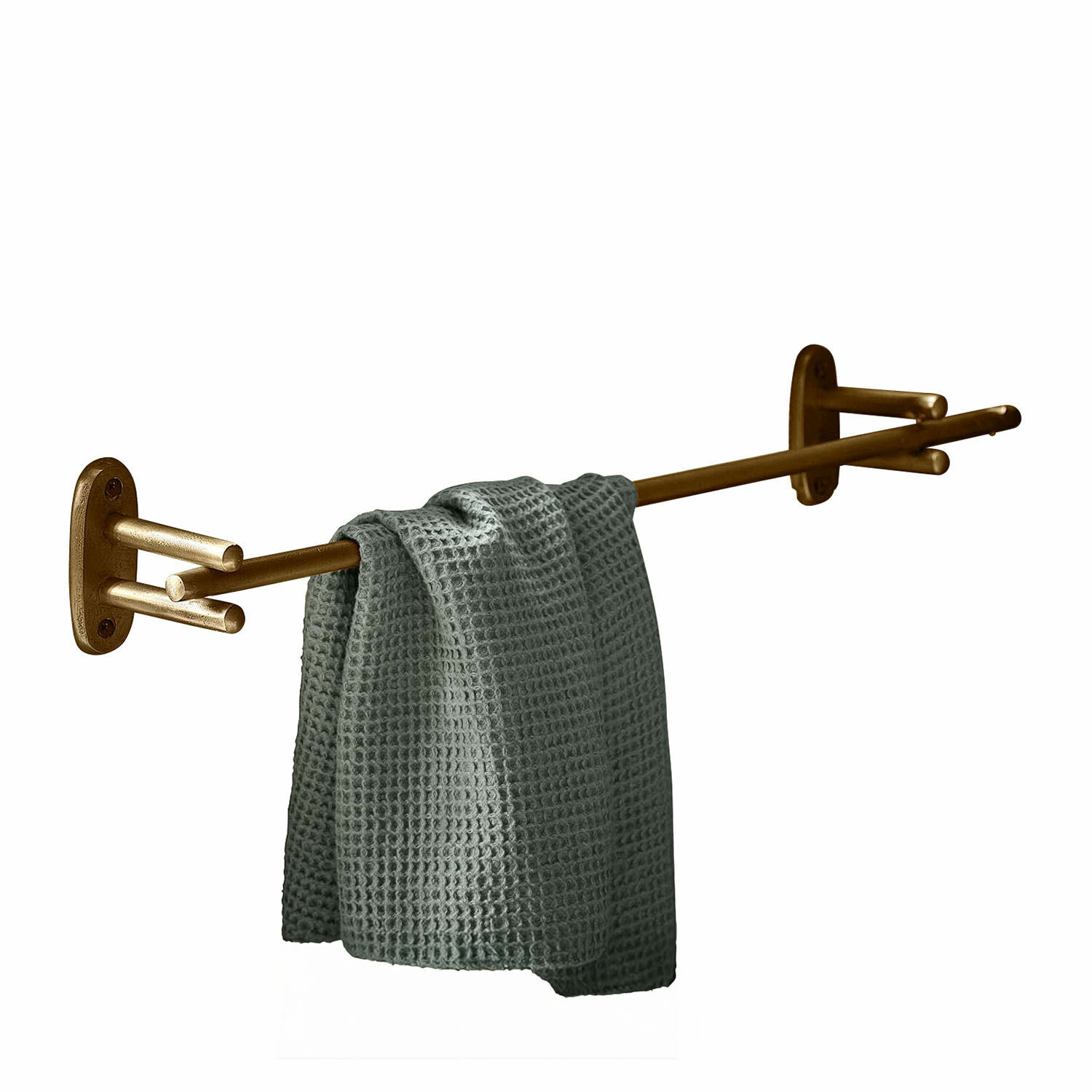 Handtuchhalter Harrowgate Messingfarbener Handtuchhalter mit grauem Waffelhandtuch für das Badezimmer
