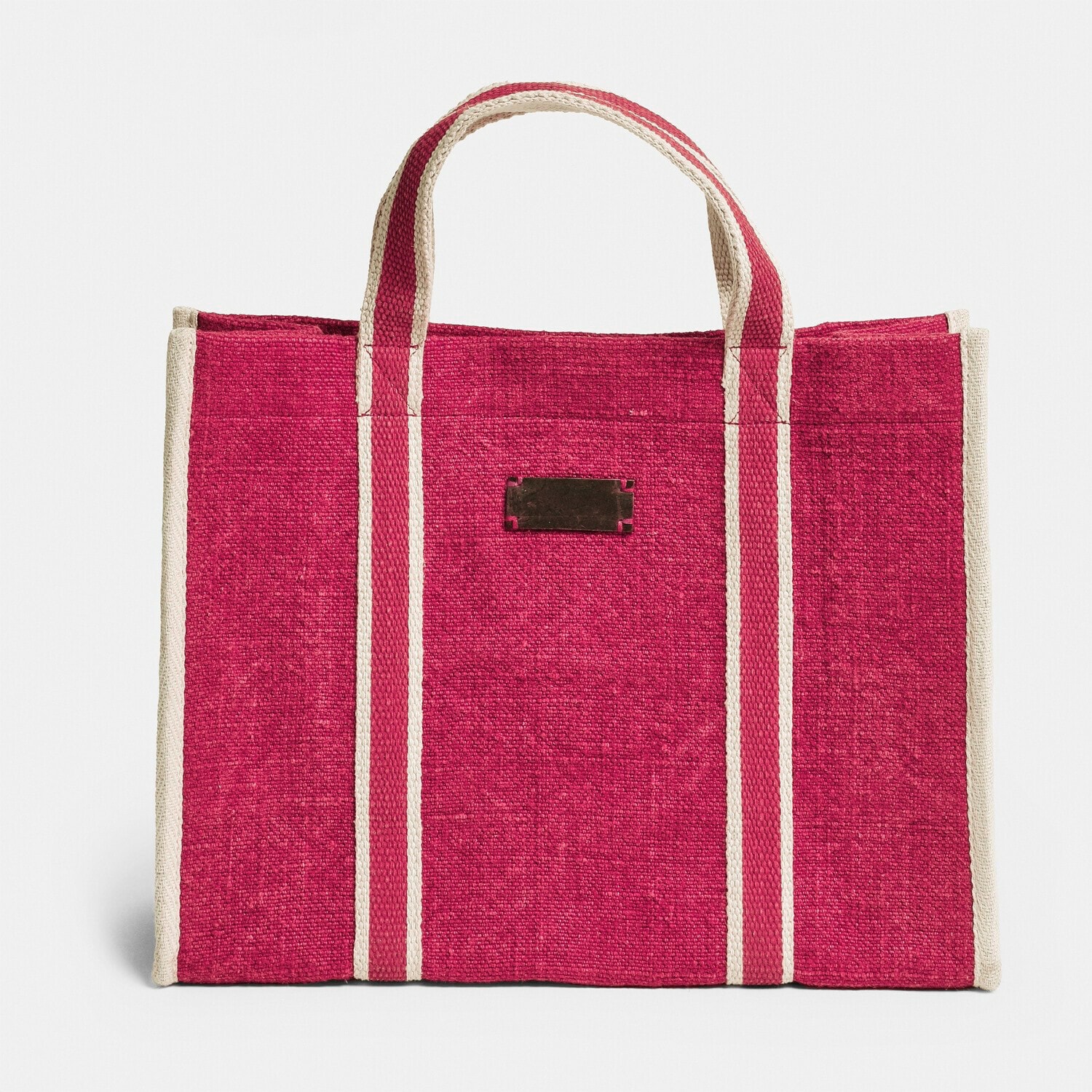 Tasche Norisse Rote Stofftasche mit beigen Streifen und Griffen, praktische Einkaufstasche aus robustem Material