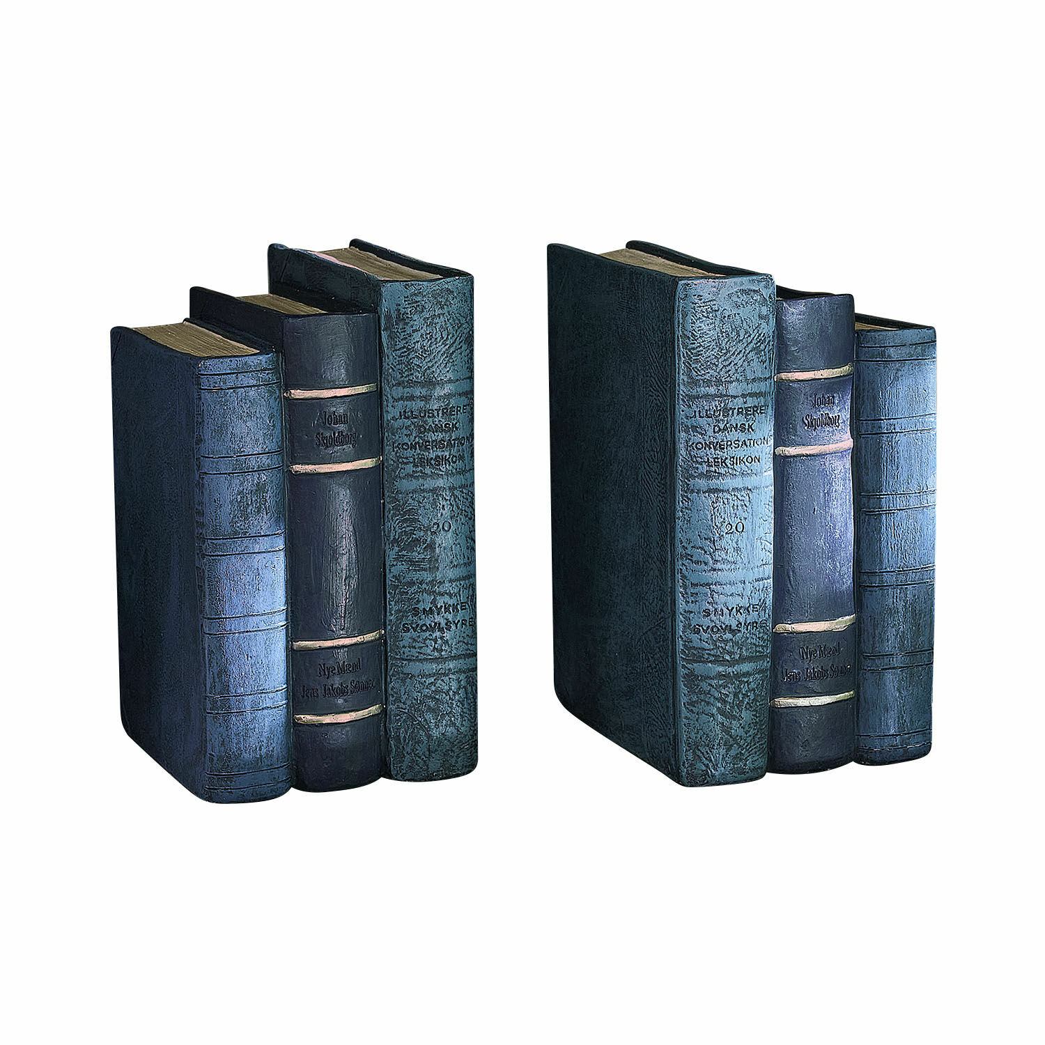 Buchstütze 2er Set Morvini Set aus drei blauen und schwarzen dekorativen Kunstlederbüchern für Wohnraumgestaltung